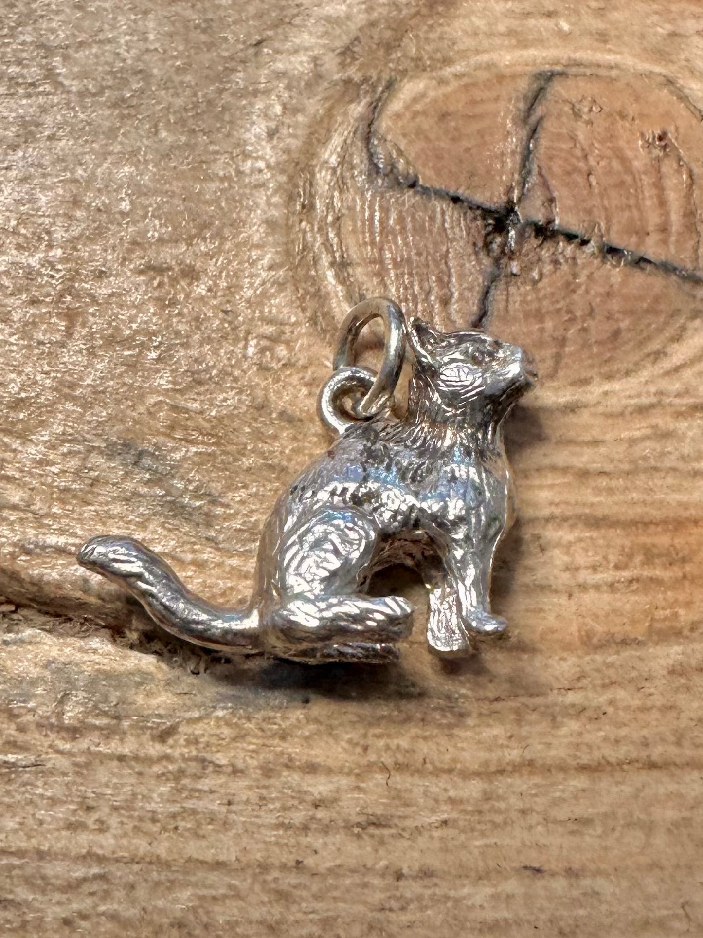 Vintage Cat 925 Silver Charm Pendant