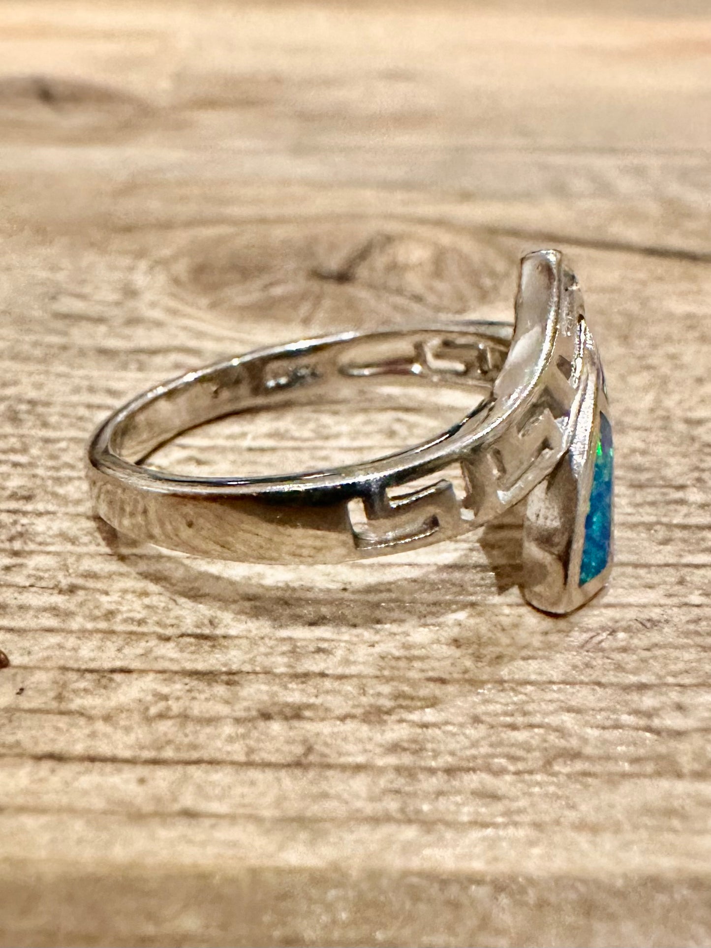 Modern Simulated Opal 925 Silver Size R1/2 Ring