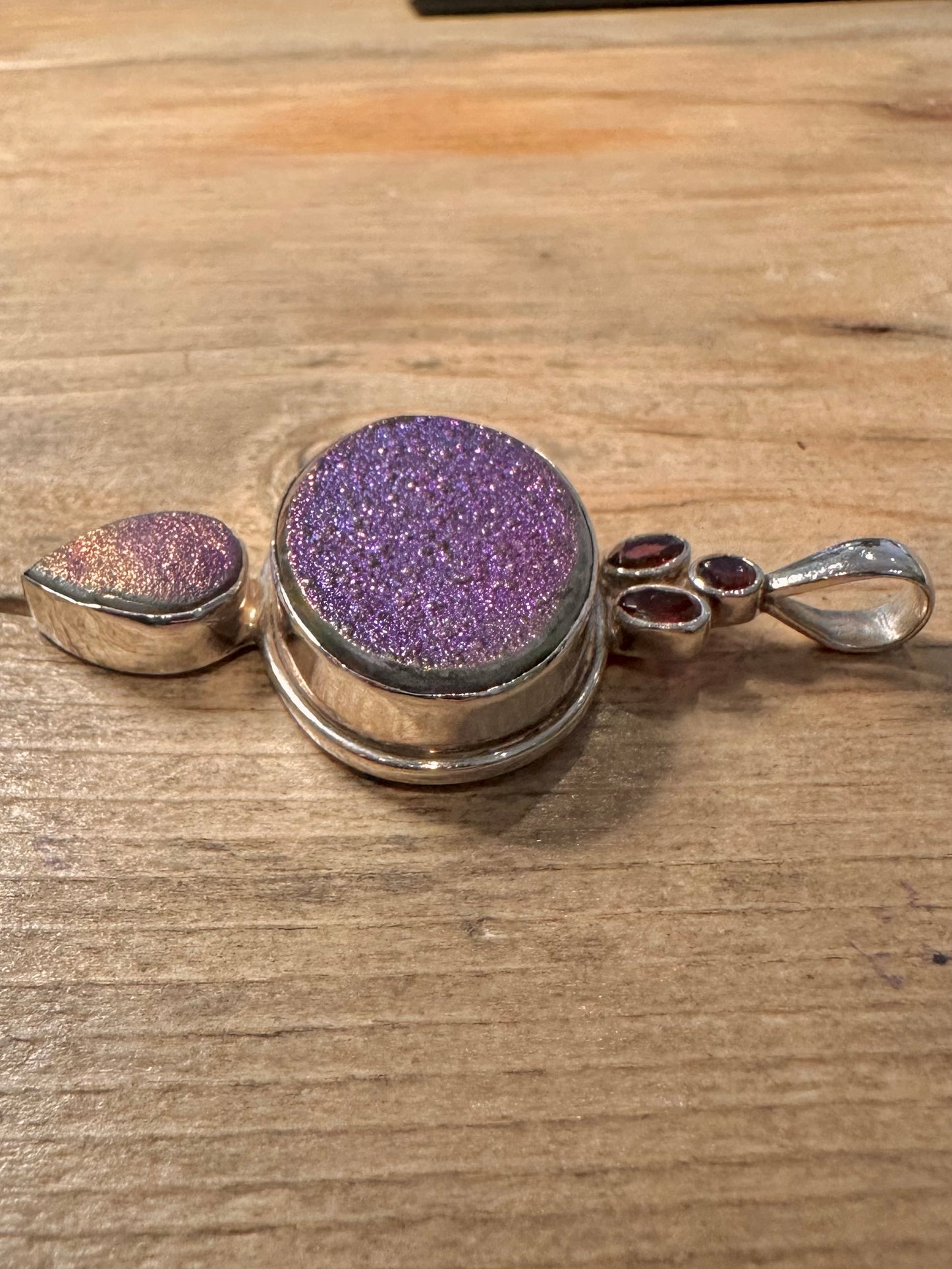 Vintage Druzy and Garnet 925 Silver Pendant