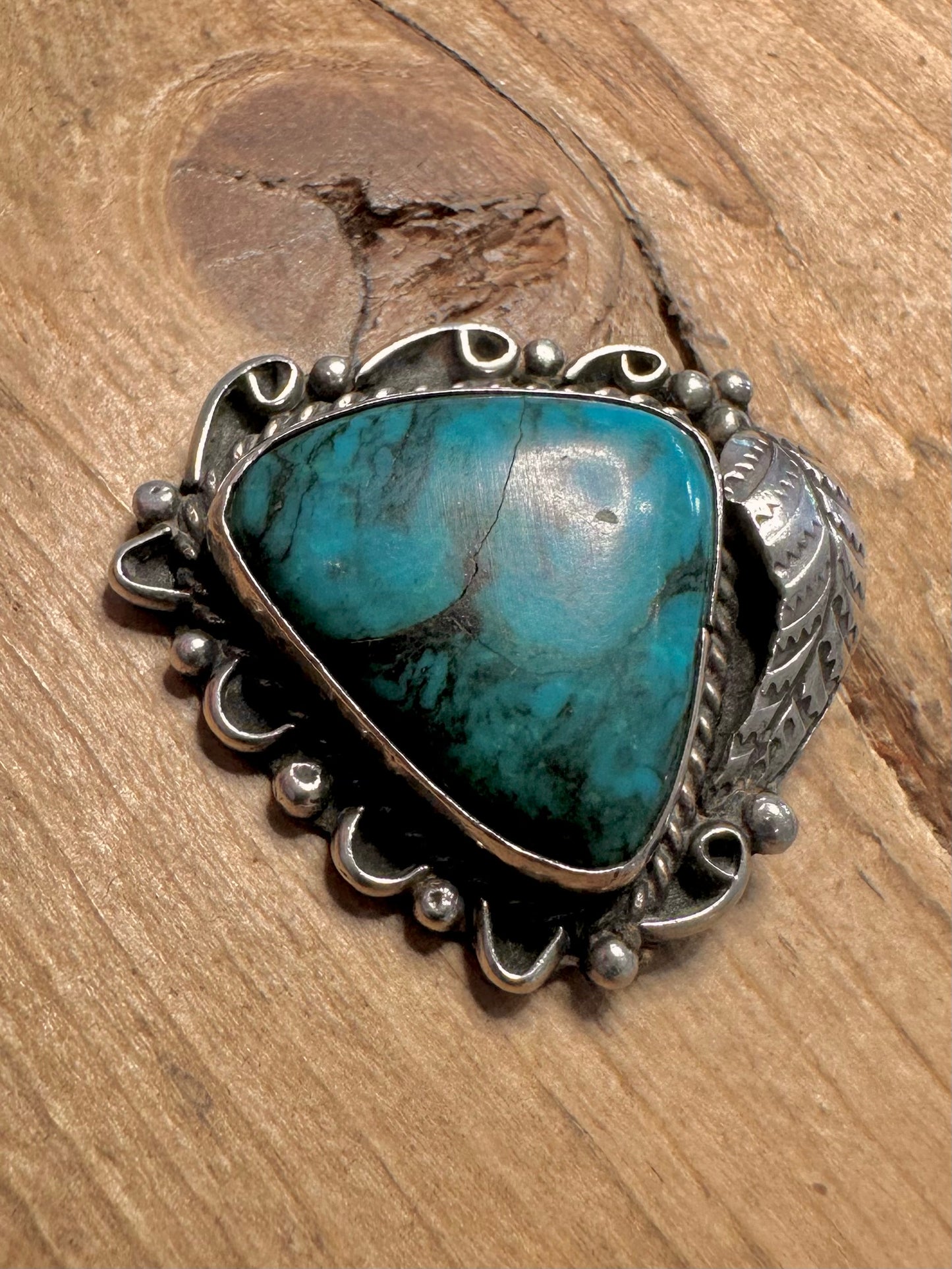 Vintage Native American Turquoise Triangle Maker DC 925 Silver Pendant