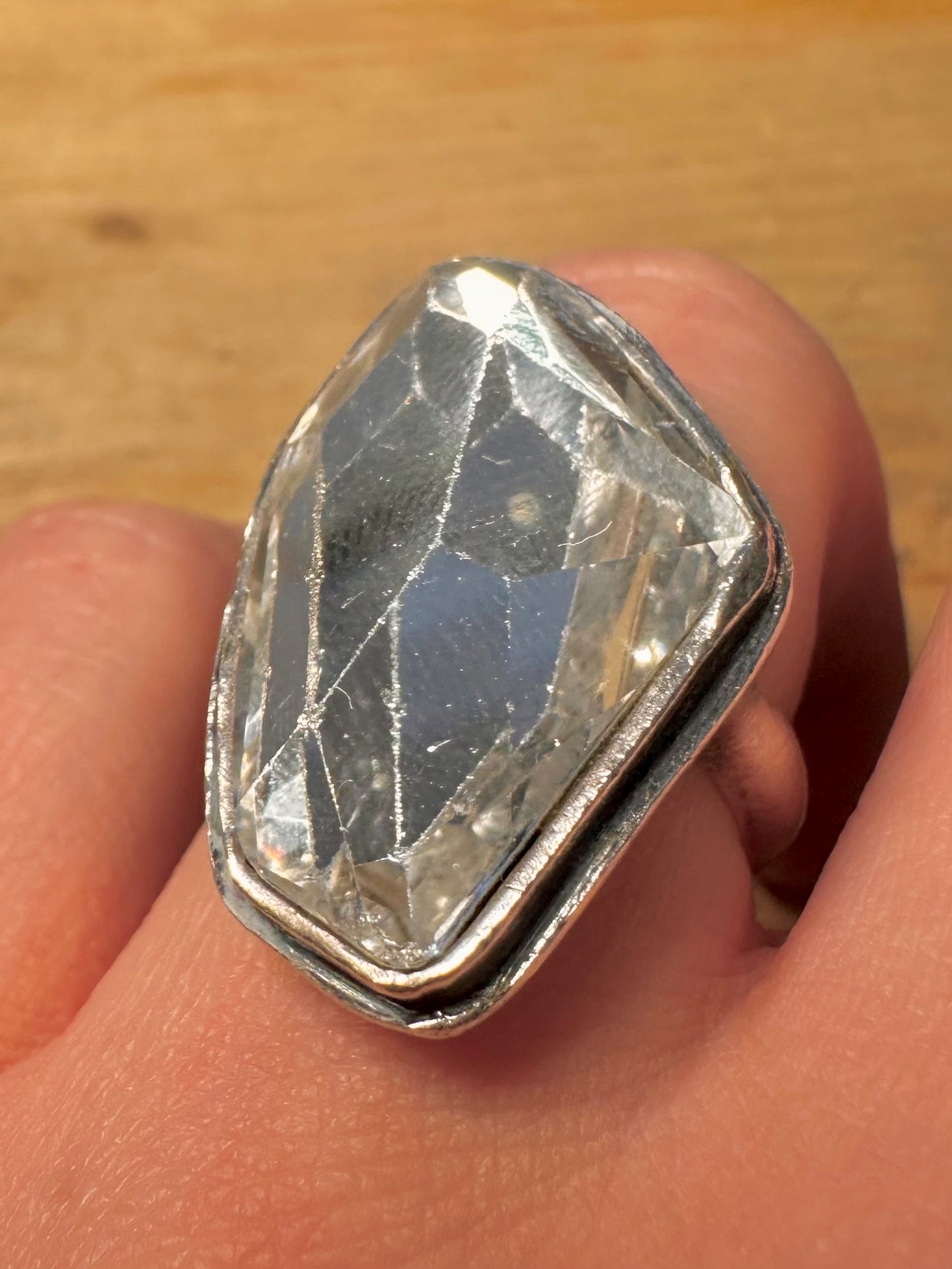 Abstract Large White Stone 925 Silver Size M1/2 Ring