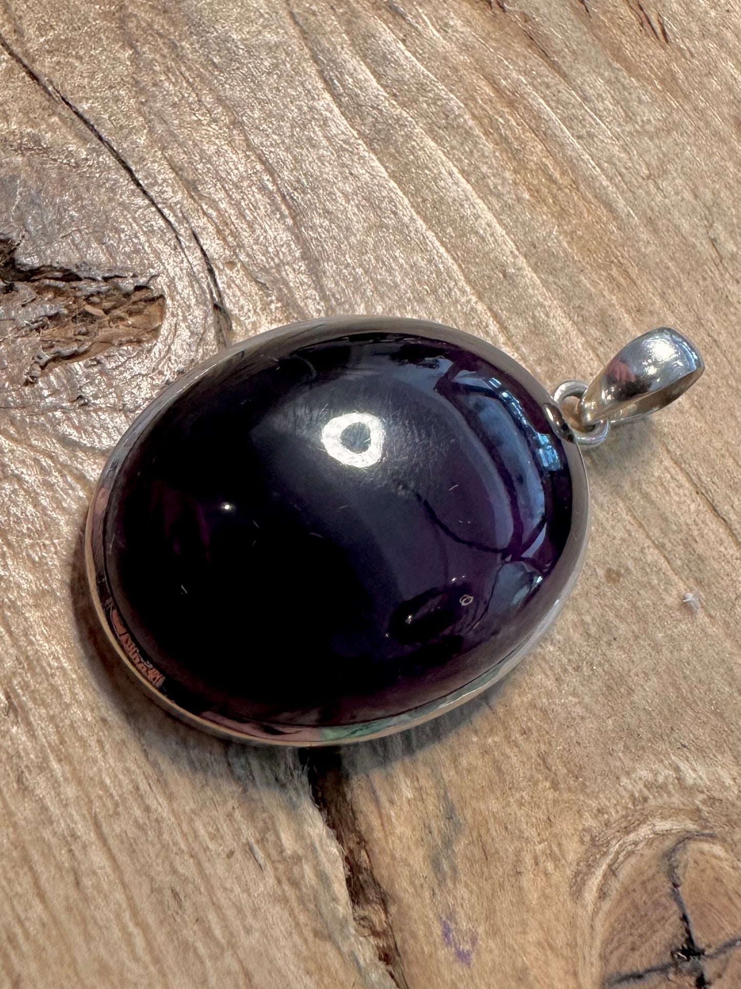 Vintage Large Oval Amethyst 925 Silver Pendant