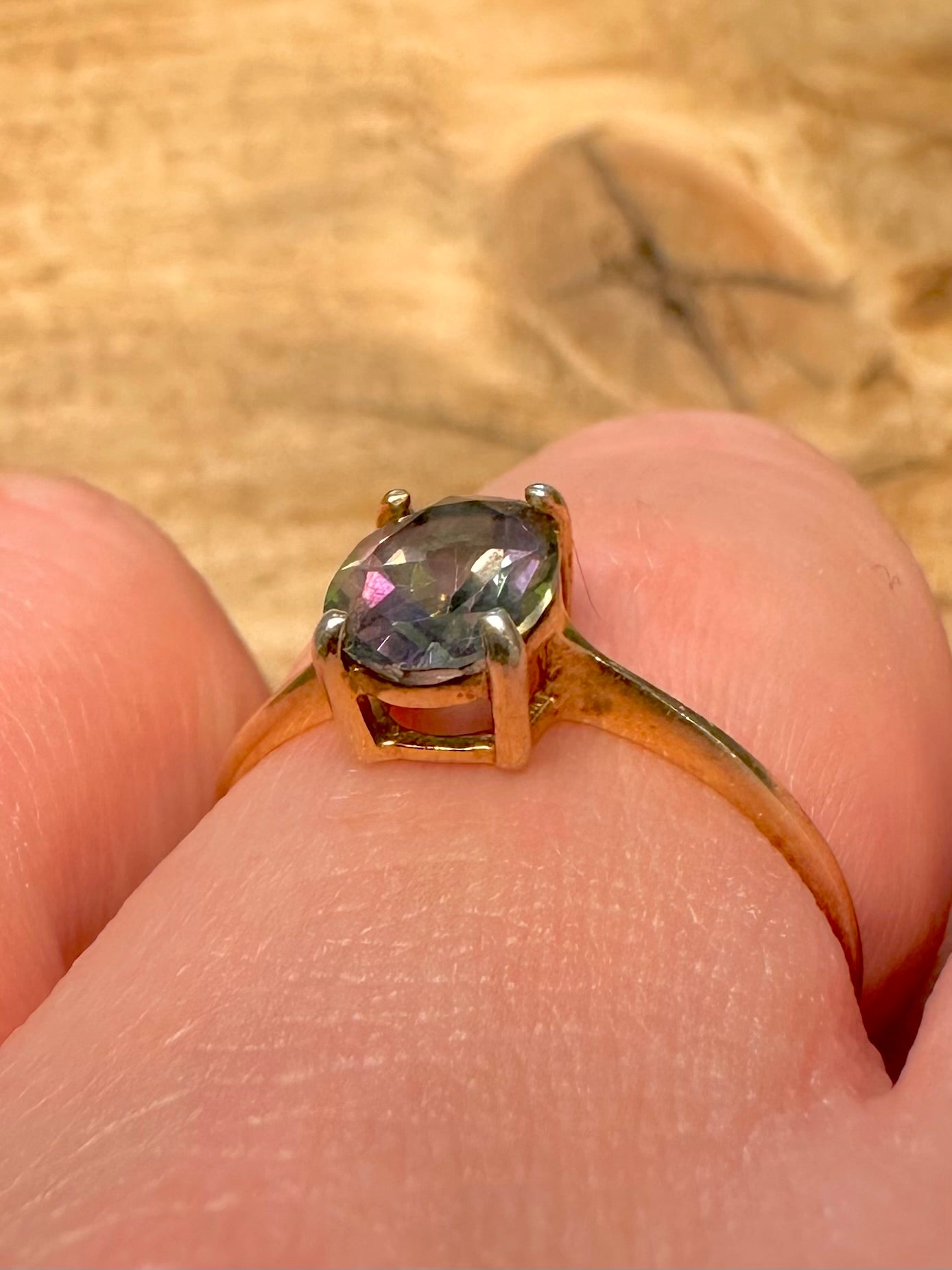 Vintage Mystic Topaz Gold on 925 Silver Size P1/2 Ring