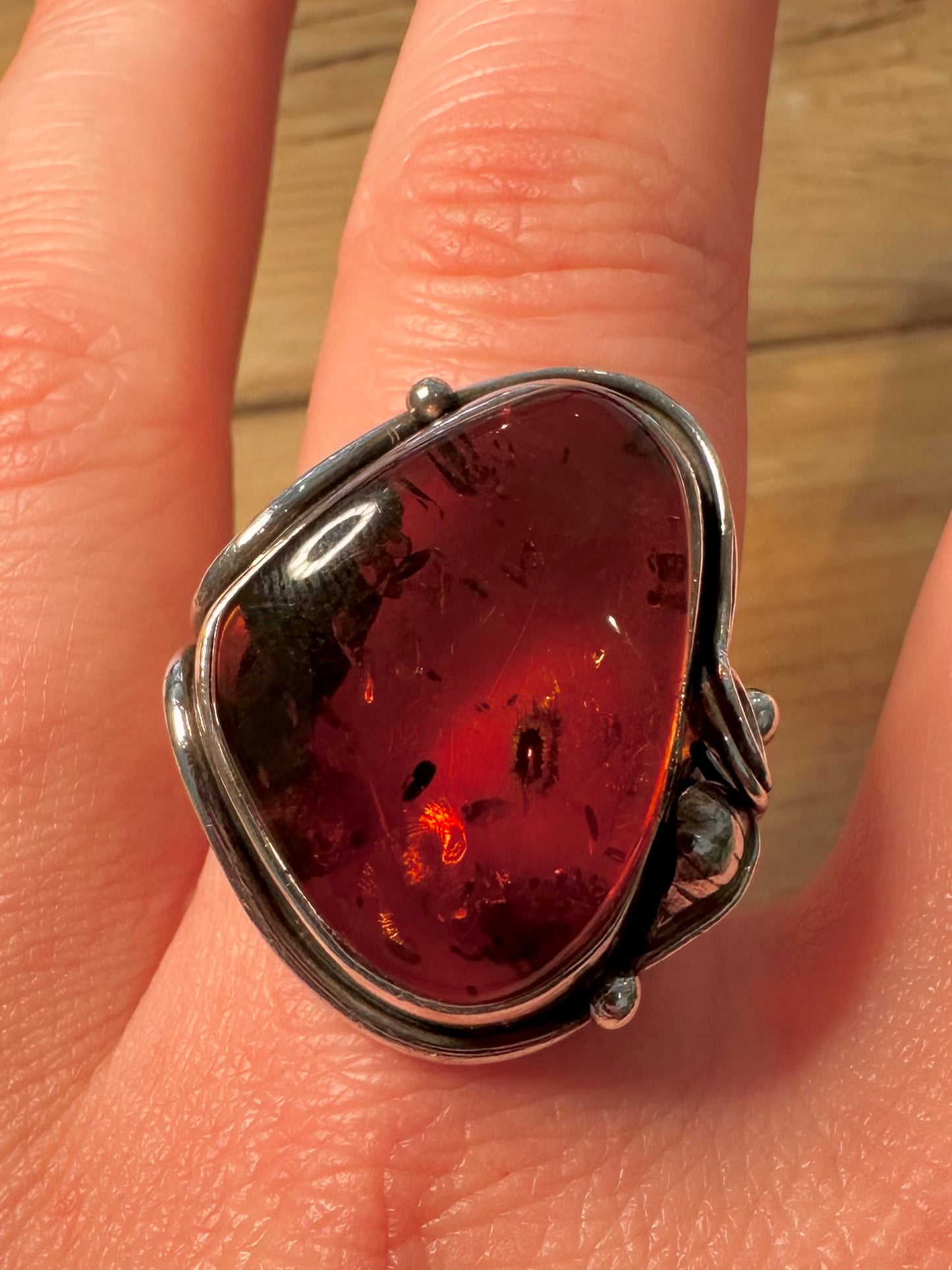 Abstract Chunky Amber 925 Silver Size T Ring