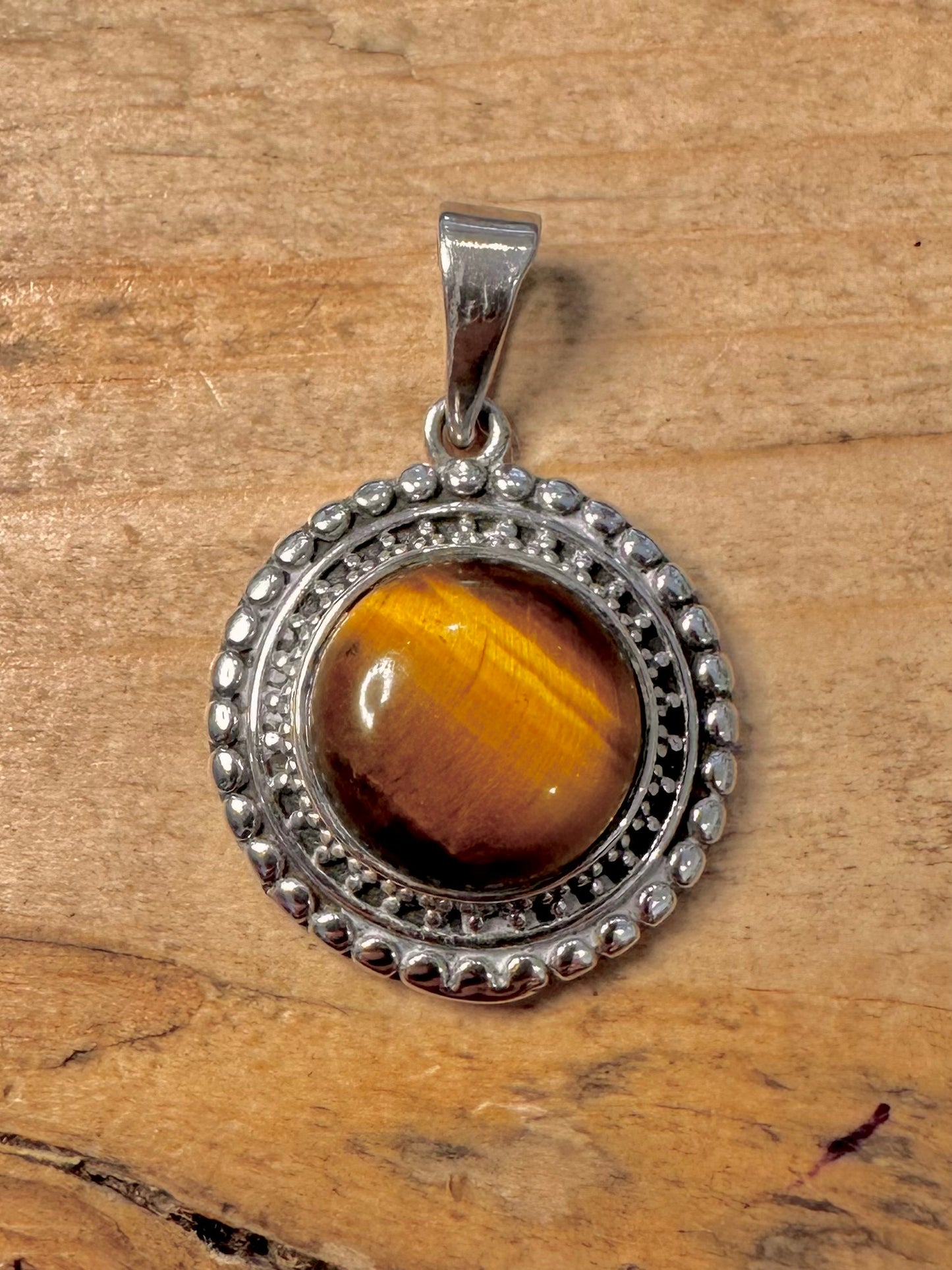 Vintage Boho Tigers Eye 925 Silver Pendant