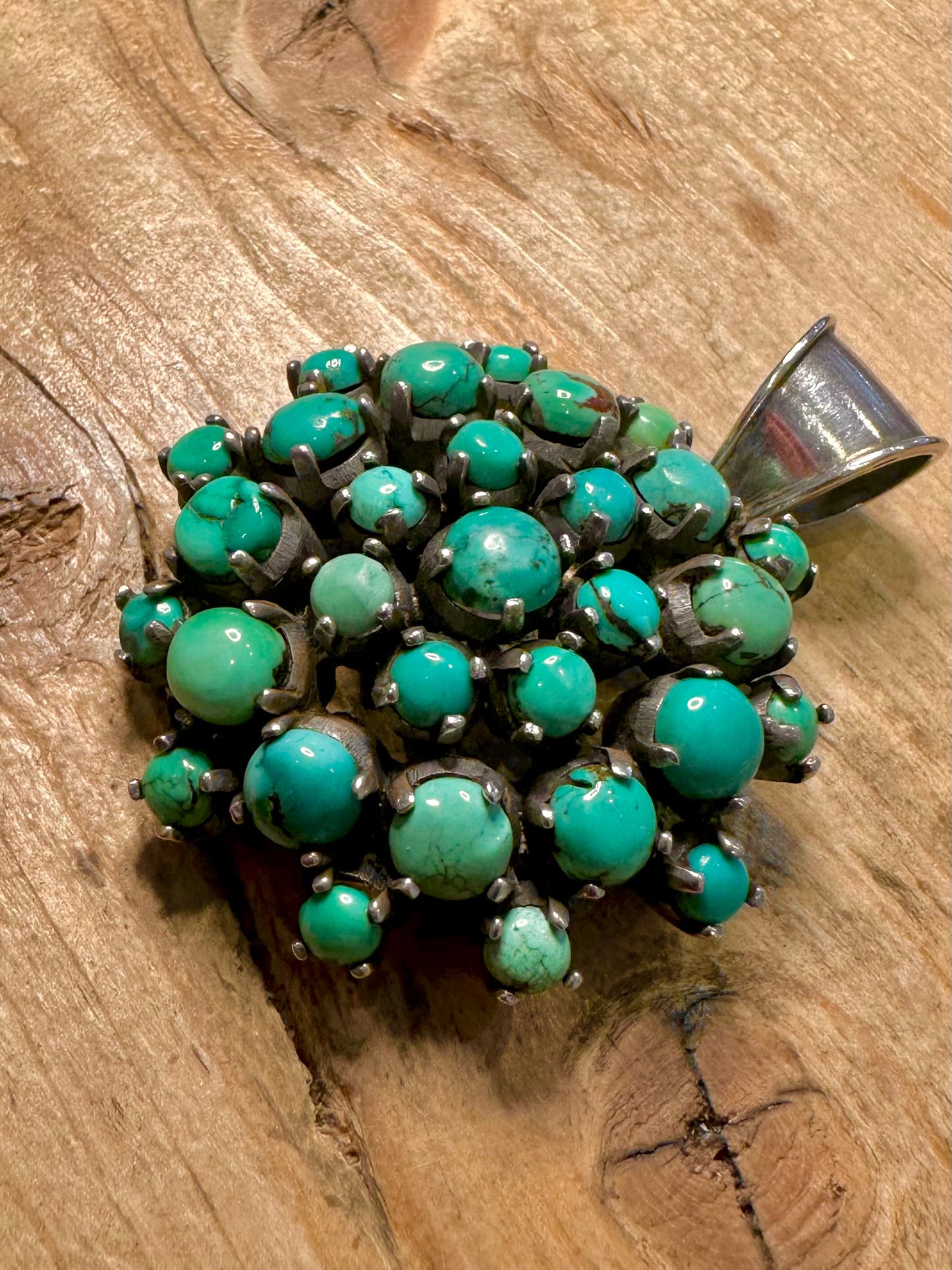 Vintage Native American Turquoise Cluster 925 Silver Pendant