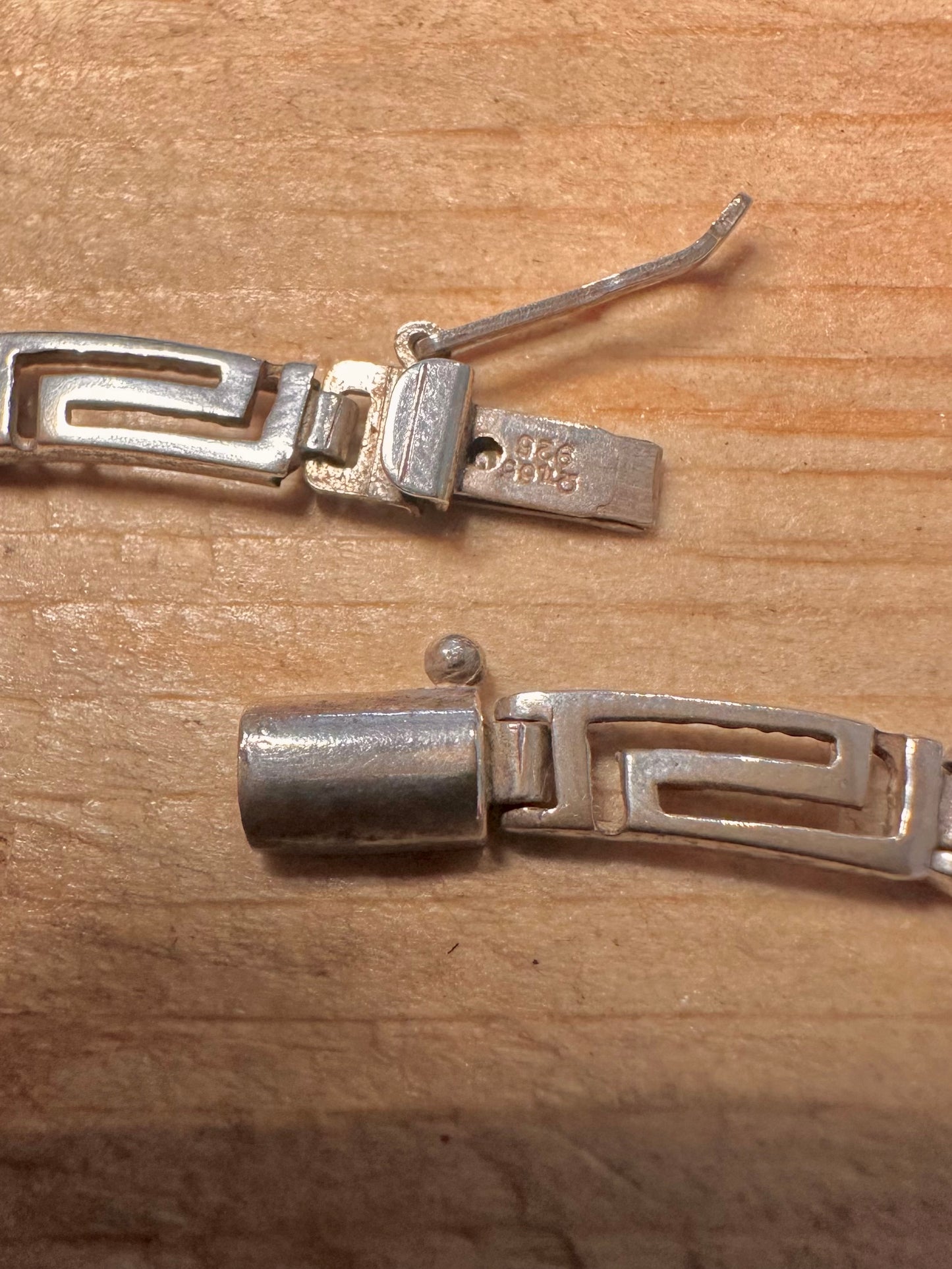 Vintage Lapis Greek Key Style Chain 925 Silver 17 inch Necklace