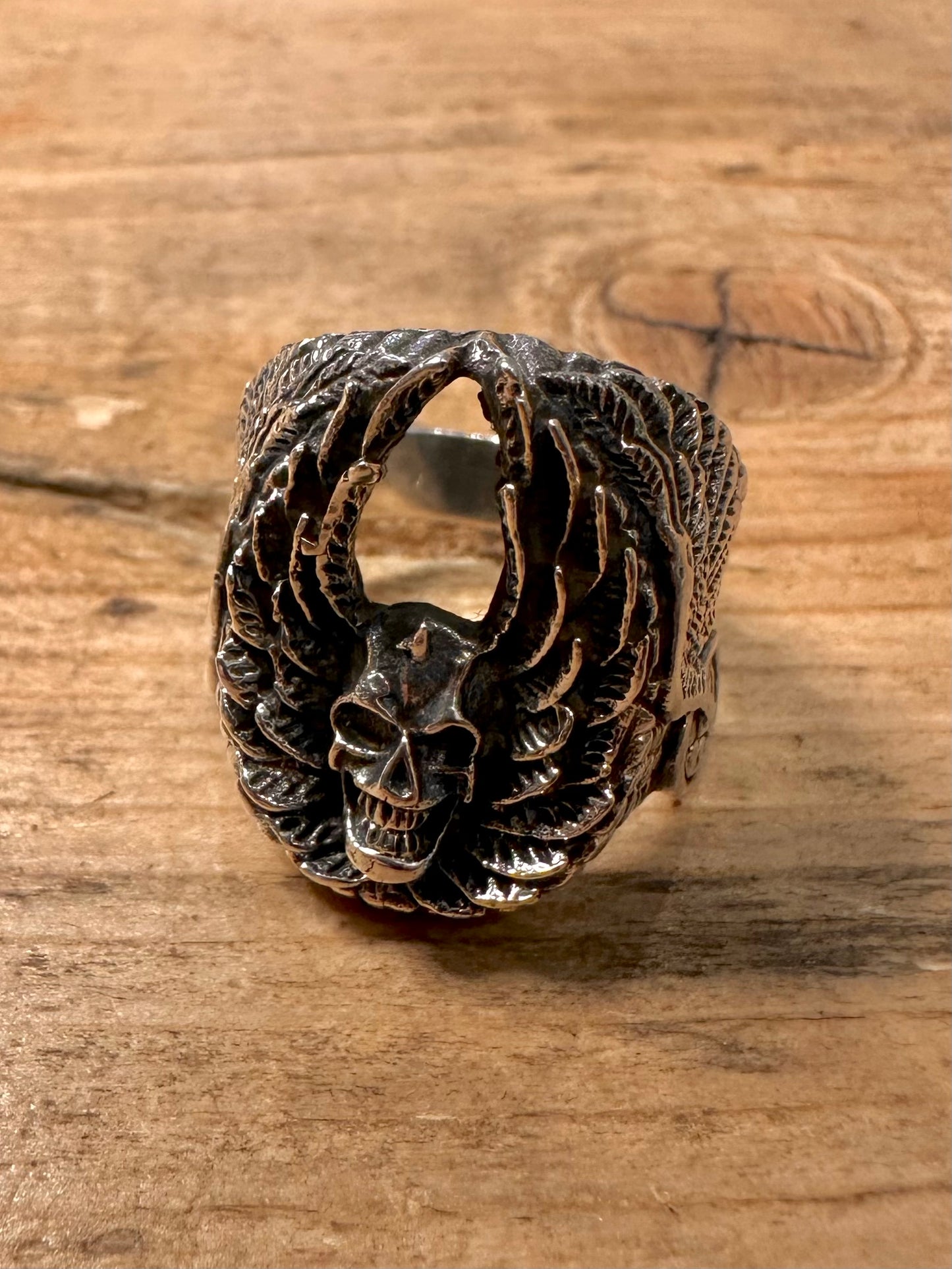 Vintage Skull Wings 925 Silver Size R Ring