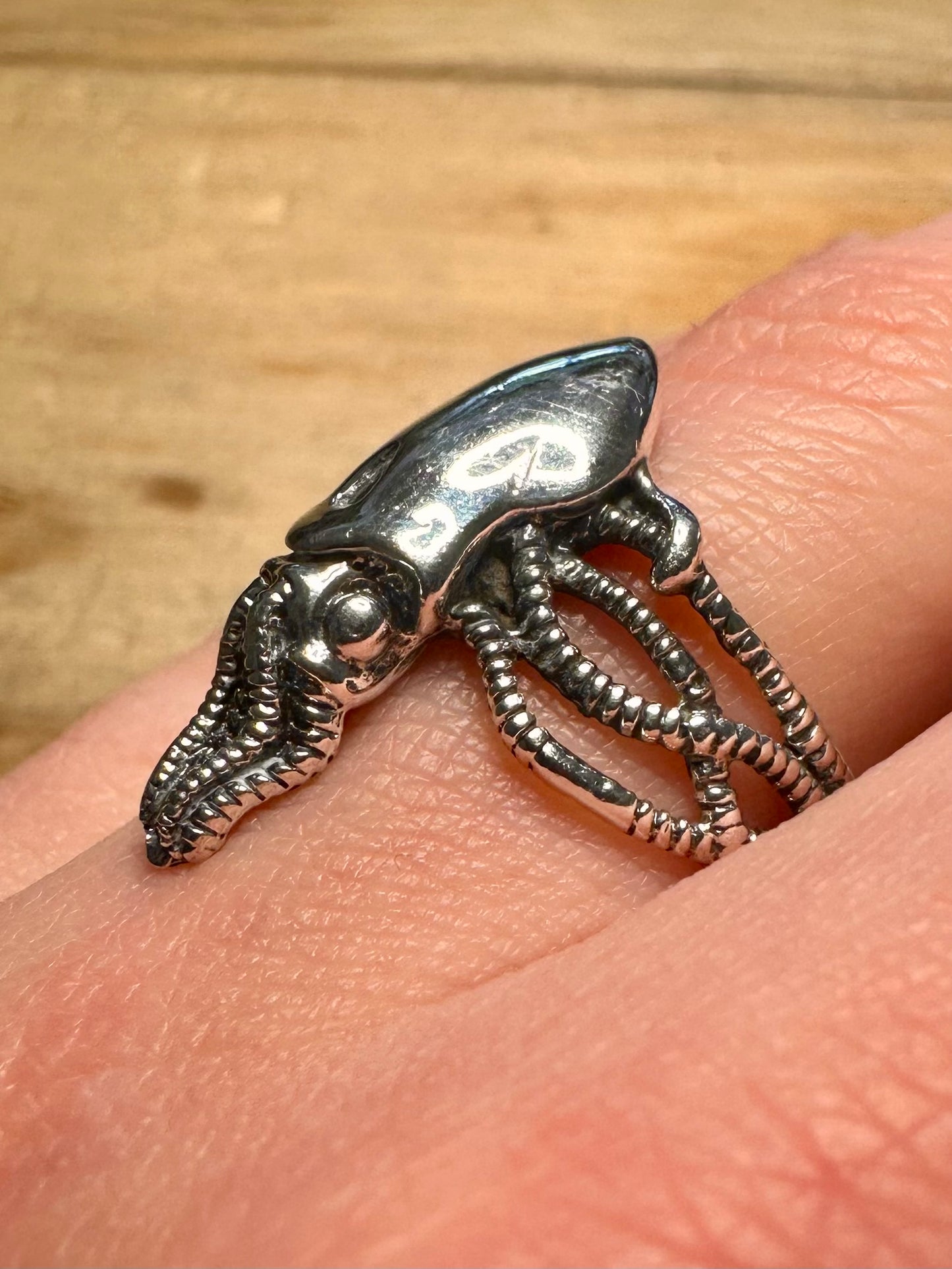 Vintage Squid Textured 925 Silver Size S1/2 Ring
