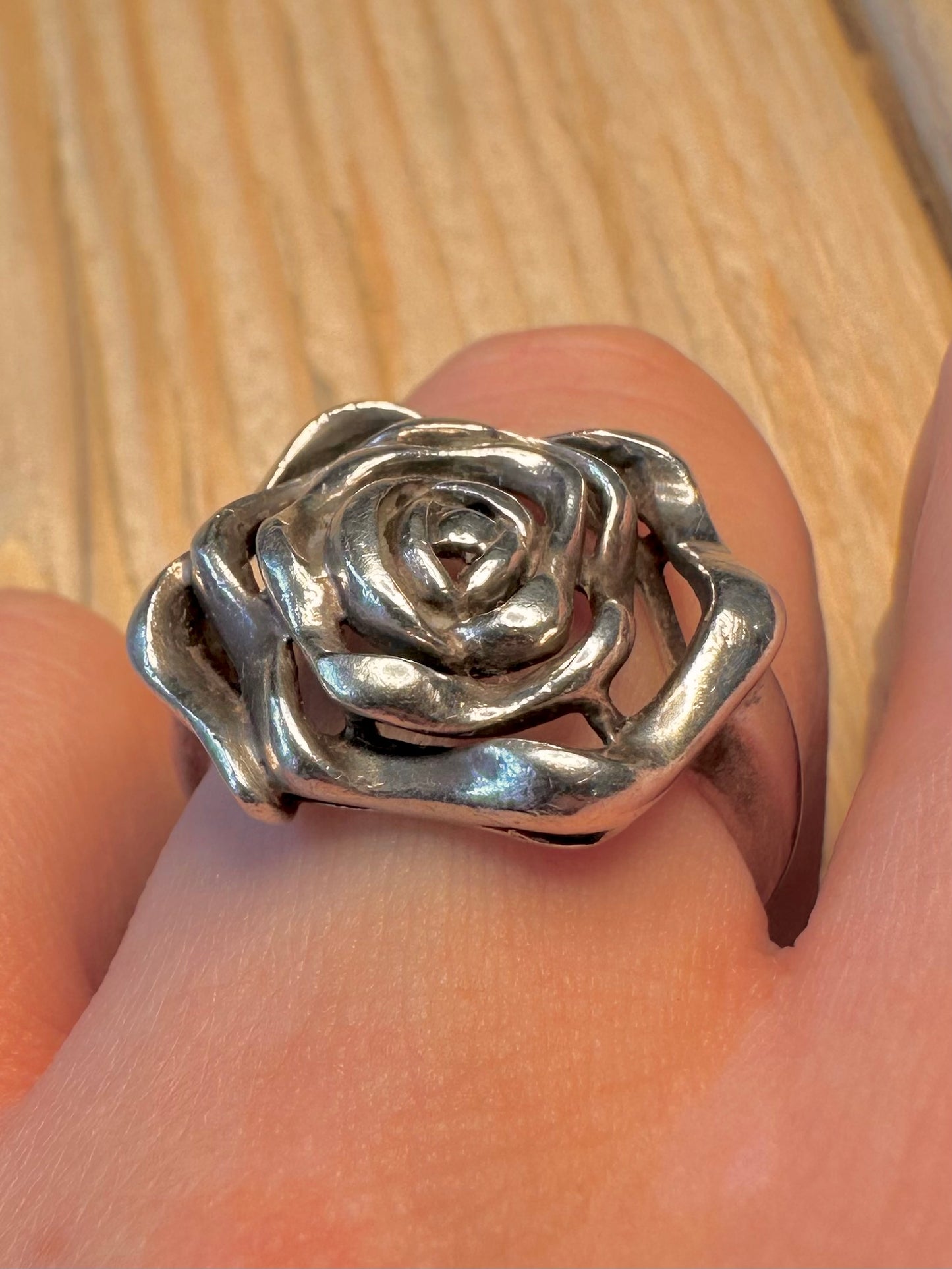 Vintage Abstract Rose 925 Silver Size O Ring