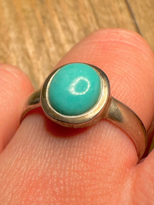 Vintage Turquoise Oval 925 Sterling Silver Size U1/2 Ring