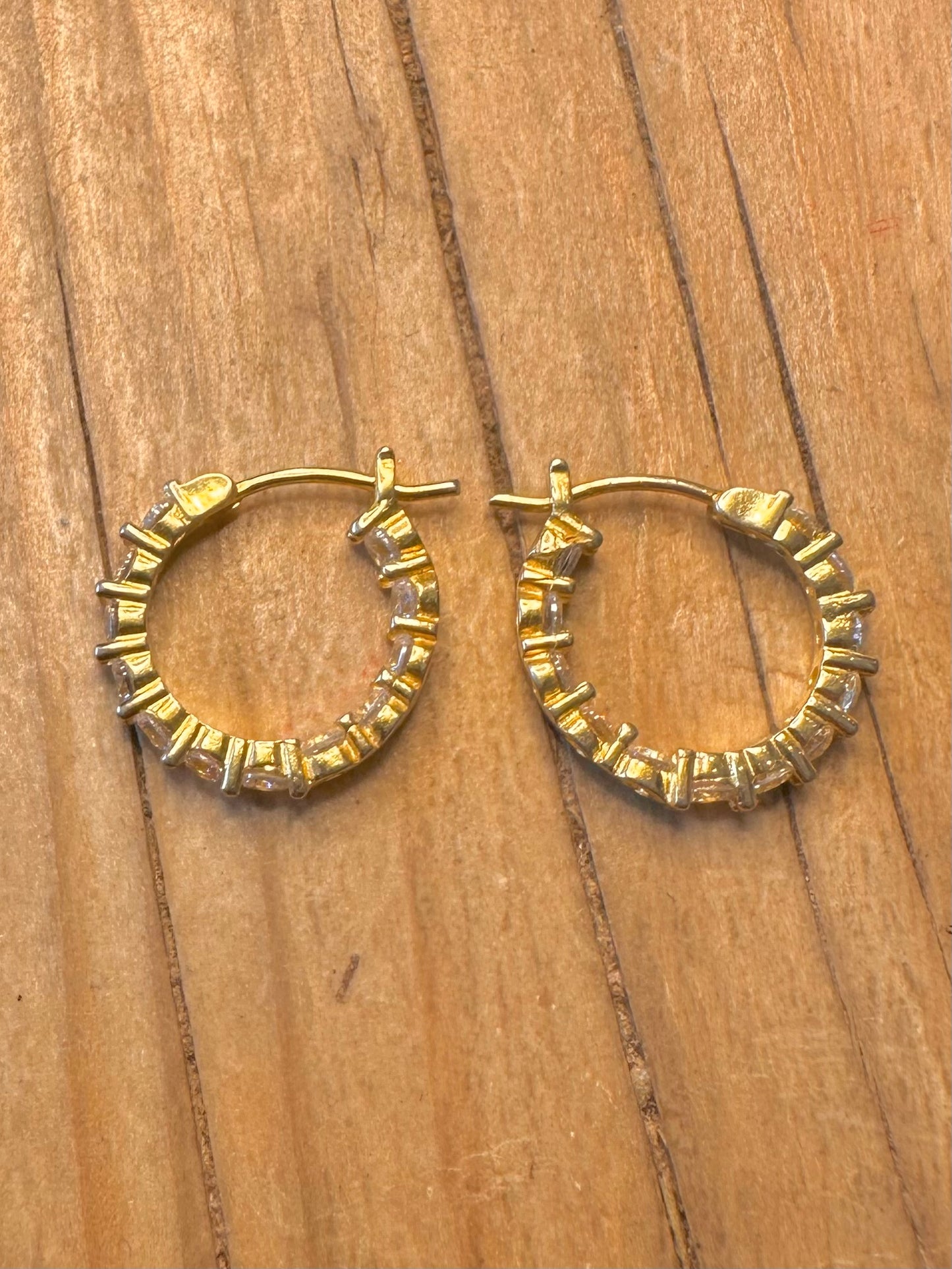 Modern CZ Gold on 925 Sterling Silver Hoop Earrings