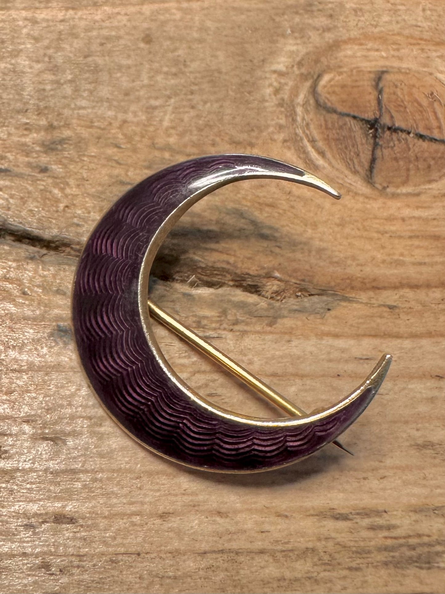 Vintage Purple Enamel Moon 930 Silver Brooch