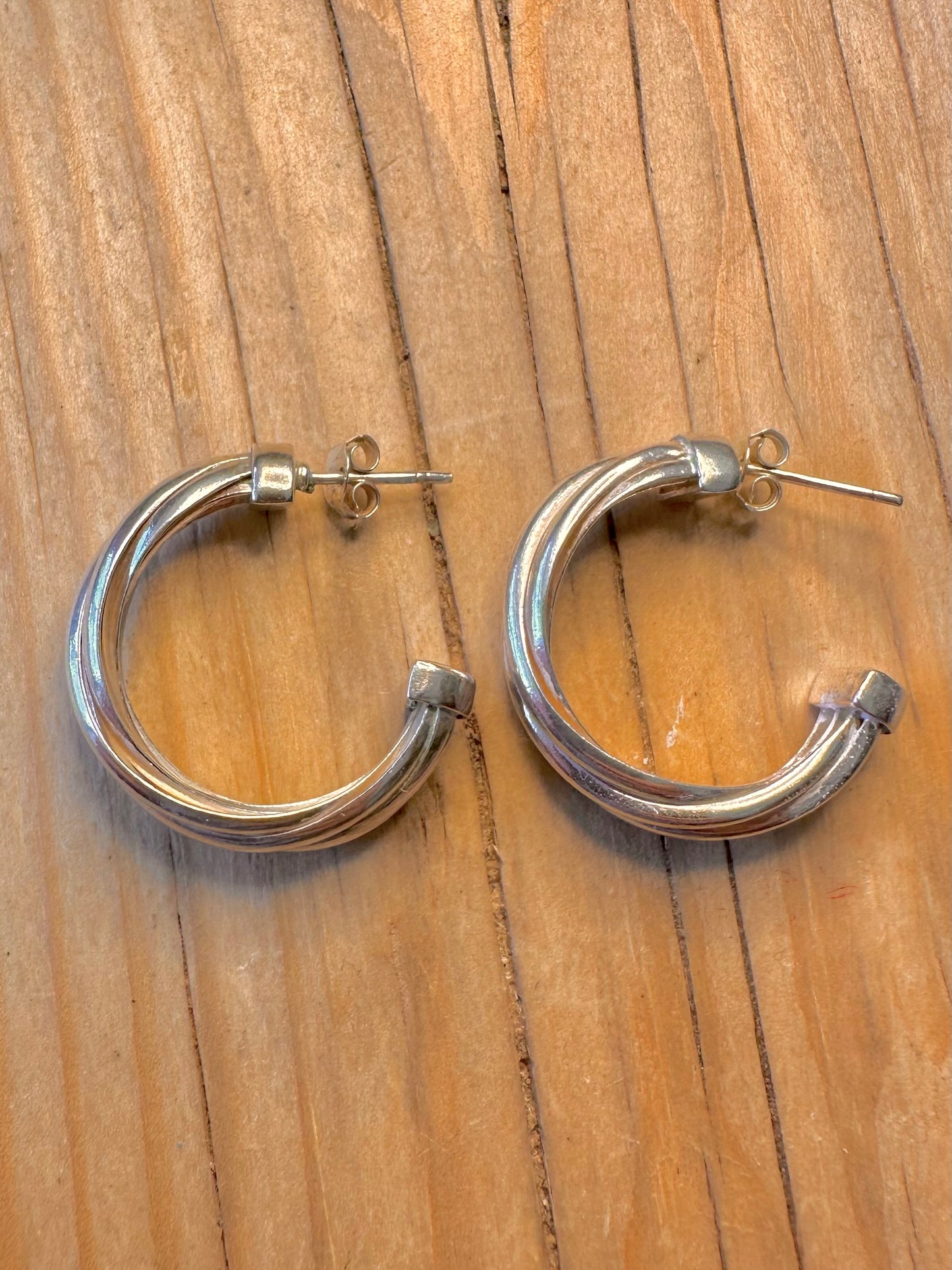 Vintage Chunky Twisted Half Hoop 925 Silver Earrings