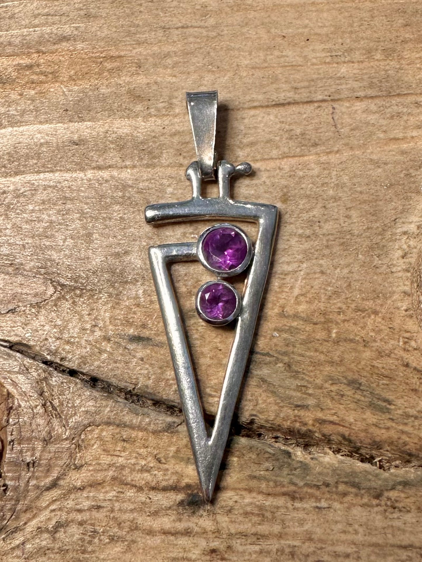Abstract Amethyst Triangle Italy 925 Silver Pendant