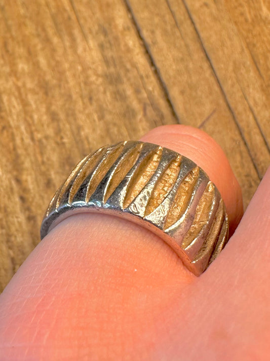 Chunky Heavy Textured Band 925 Sterling Silver Size O1/2 Ring