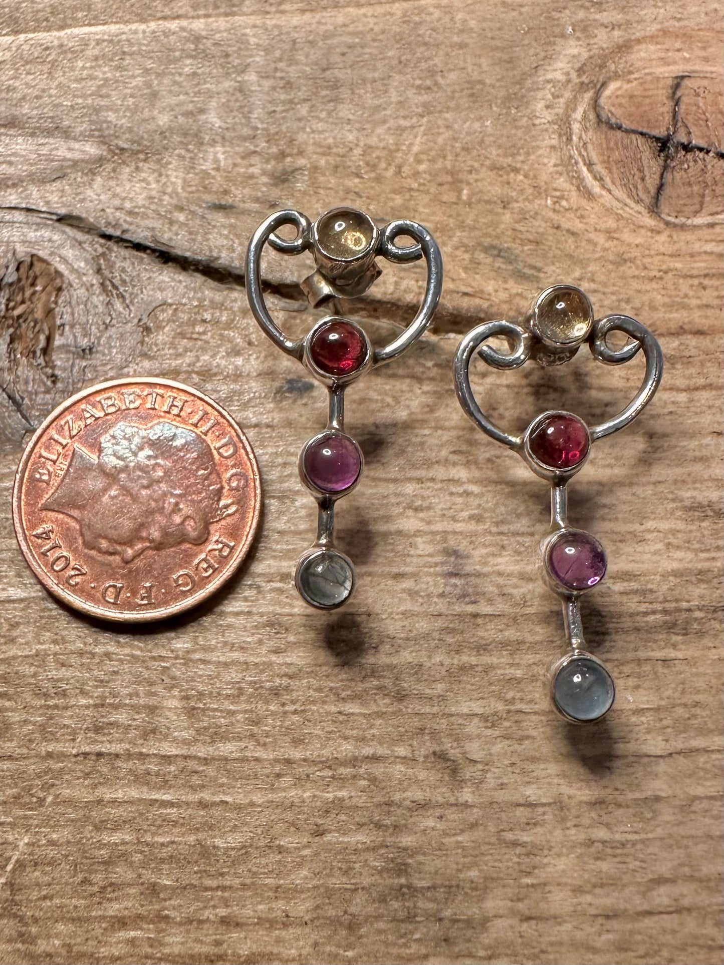 Vintage Multi Gemstone 925 Silver Earrings