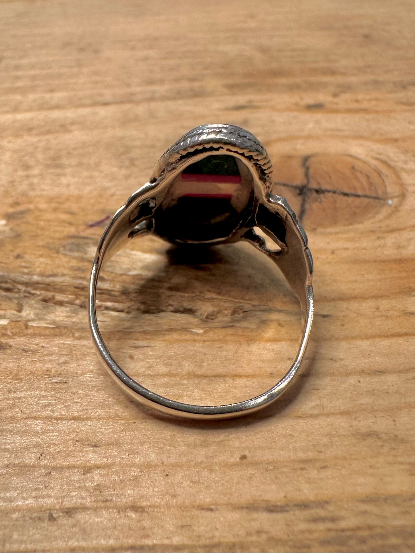 Vintage Mosaic Stones 925 Silver Size Q Ring