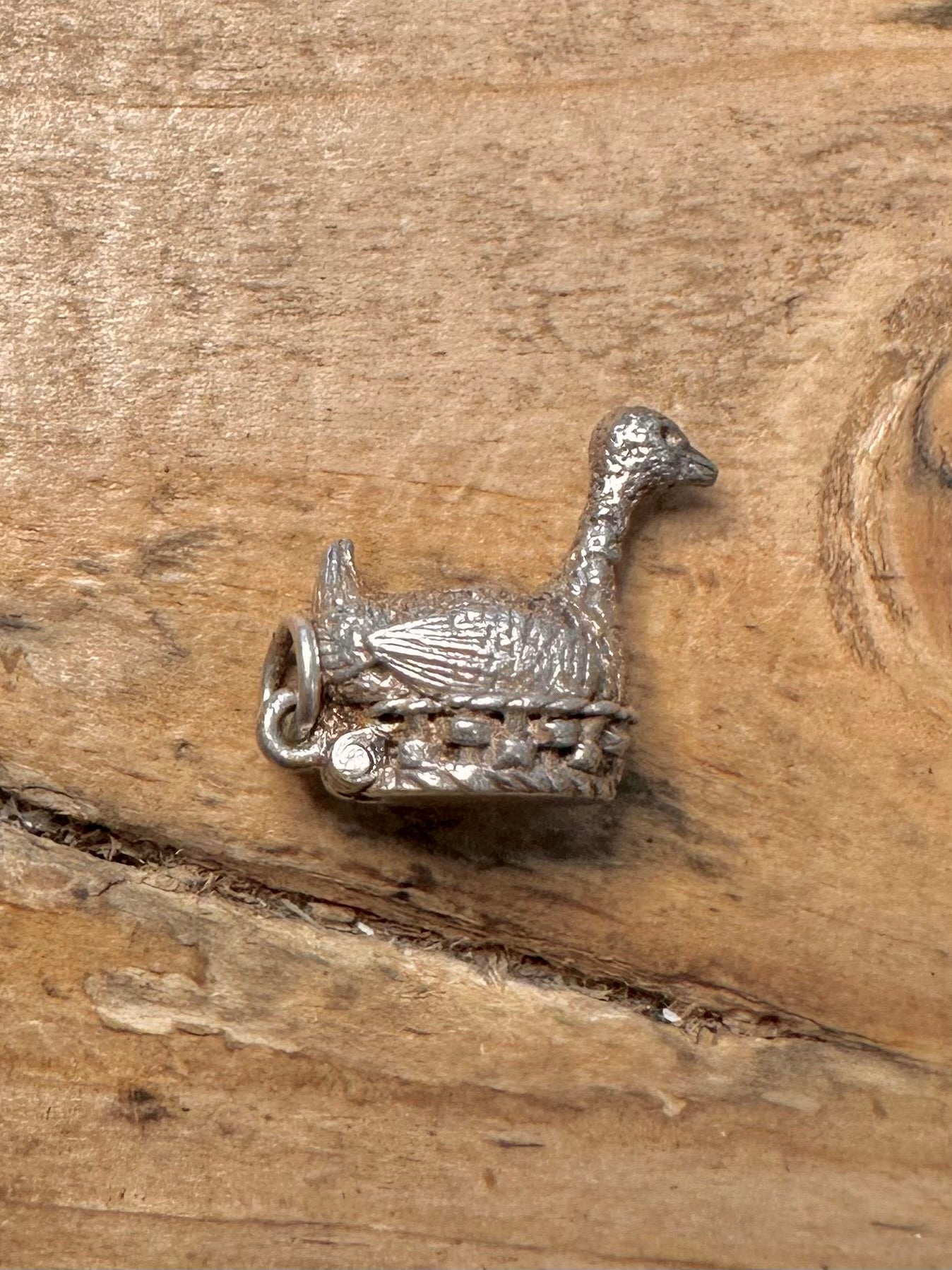 Vintage Nesting Geese Articulated 925 Silver Charm Pendant