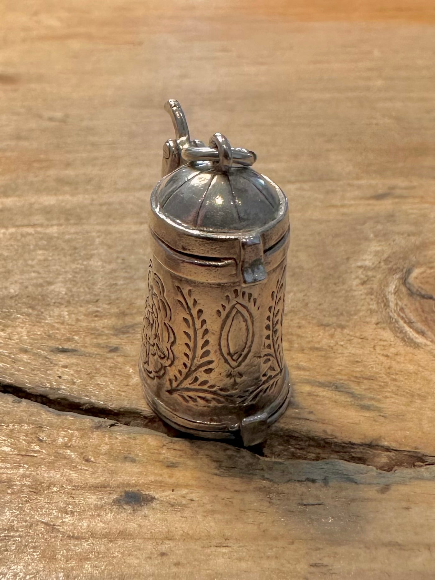 Vintage Opening Beer Tanker with Skier Inside 925 Silver Charm Pendant
