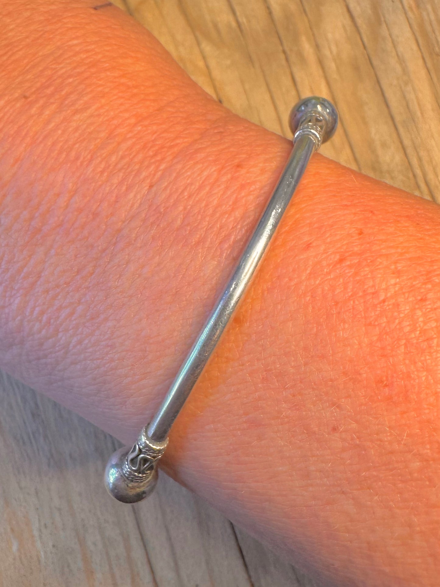 Vintage Tribal Ball 925 Sterling Silver Bangle