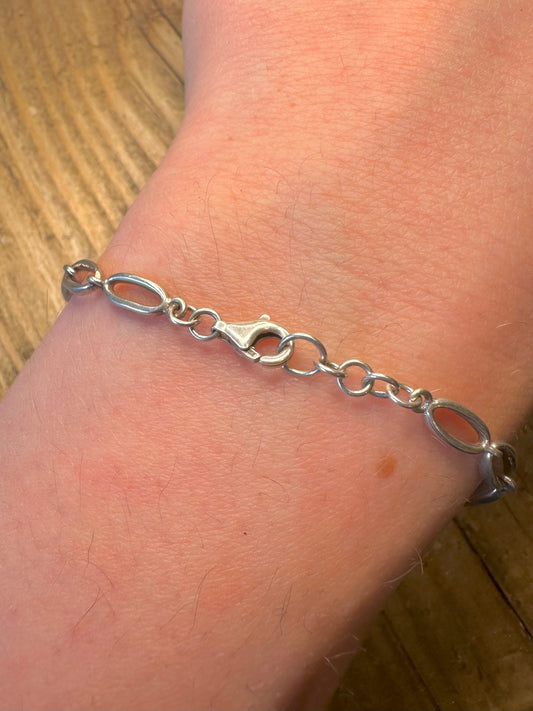 Oval Turquoise Link 925 Sterling Silver 7.5 inch Bracelet