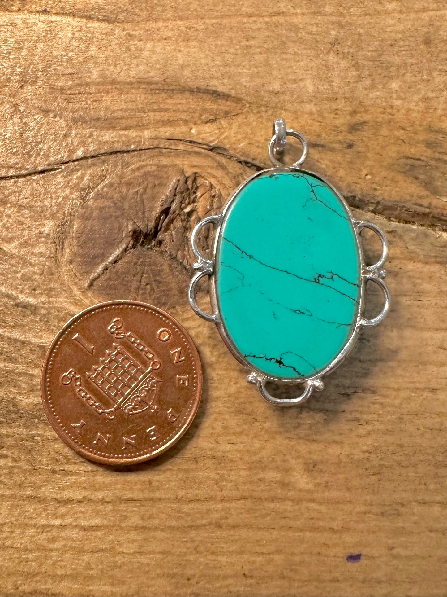 Vintage Polished Turquoise 925 Silver Pendant