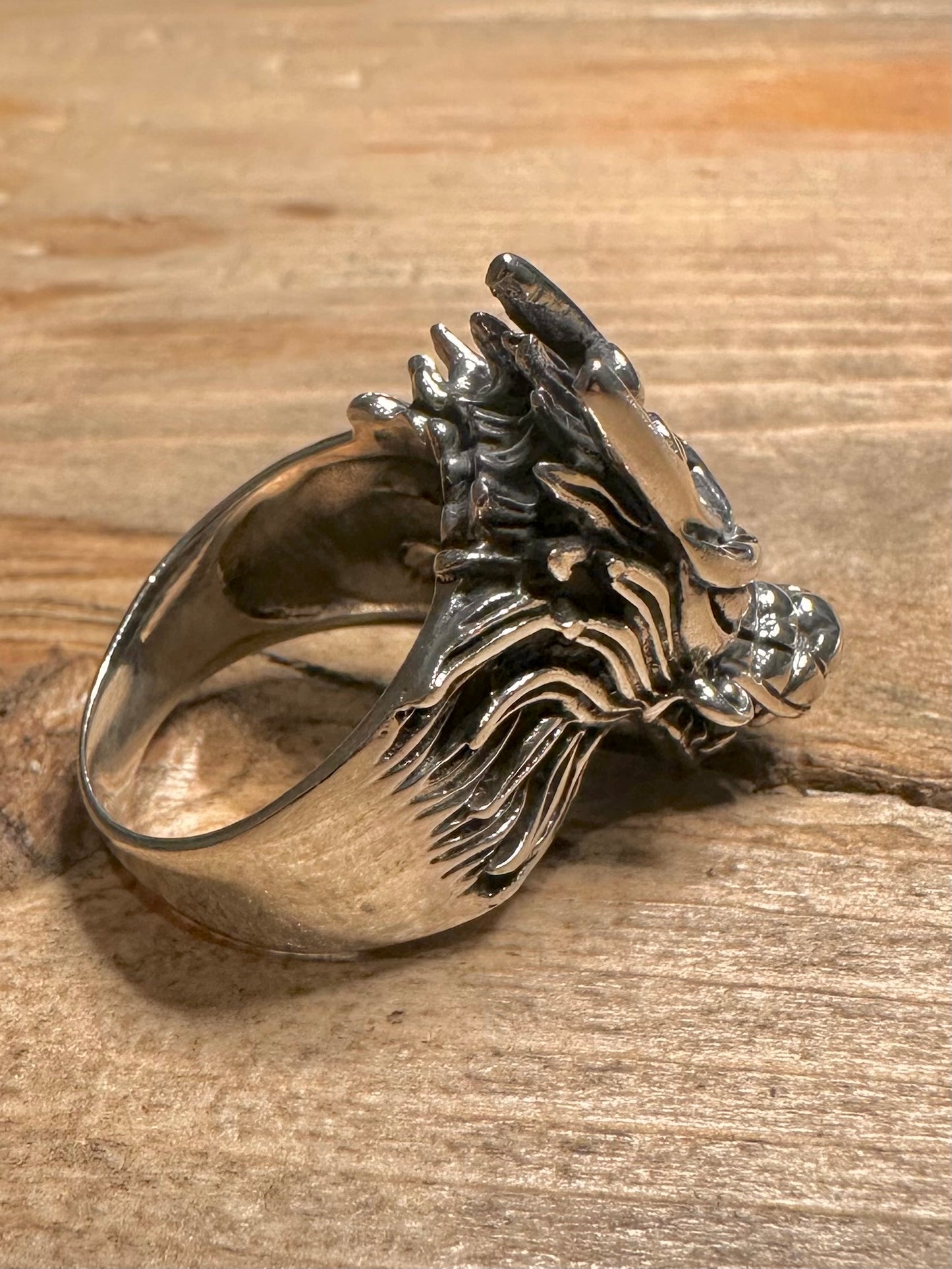 Vintage Chunky Dragon Head 925 Silver Size S1/2 Ring