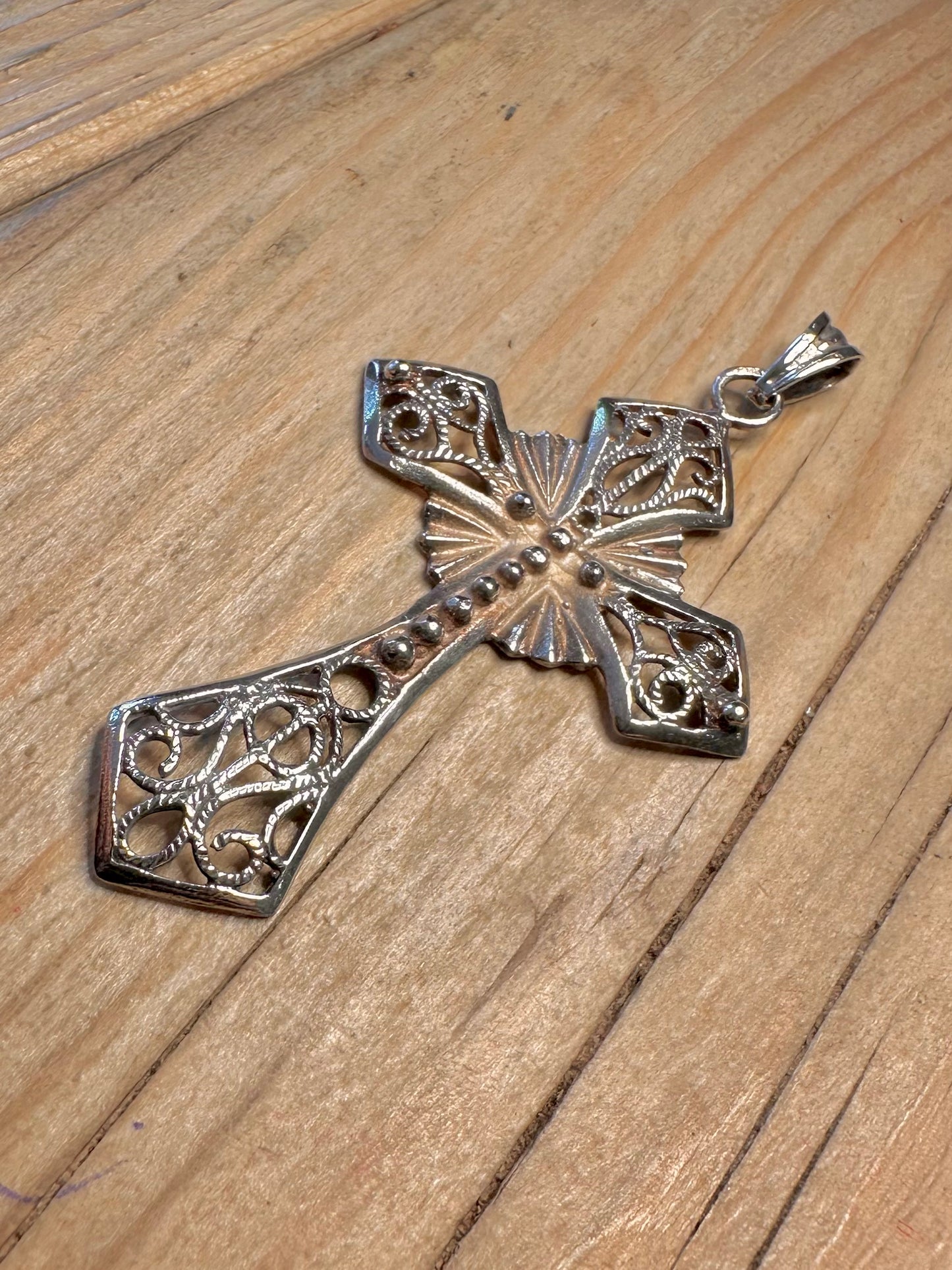 Vintage Ornate Filigree Cross 925 Sterling Silver Pendant
