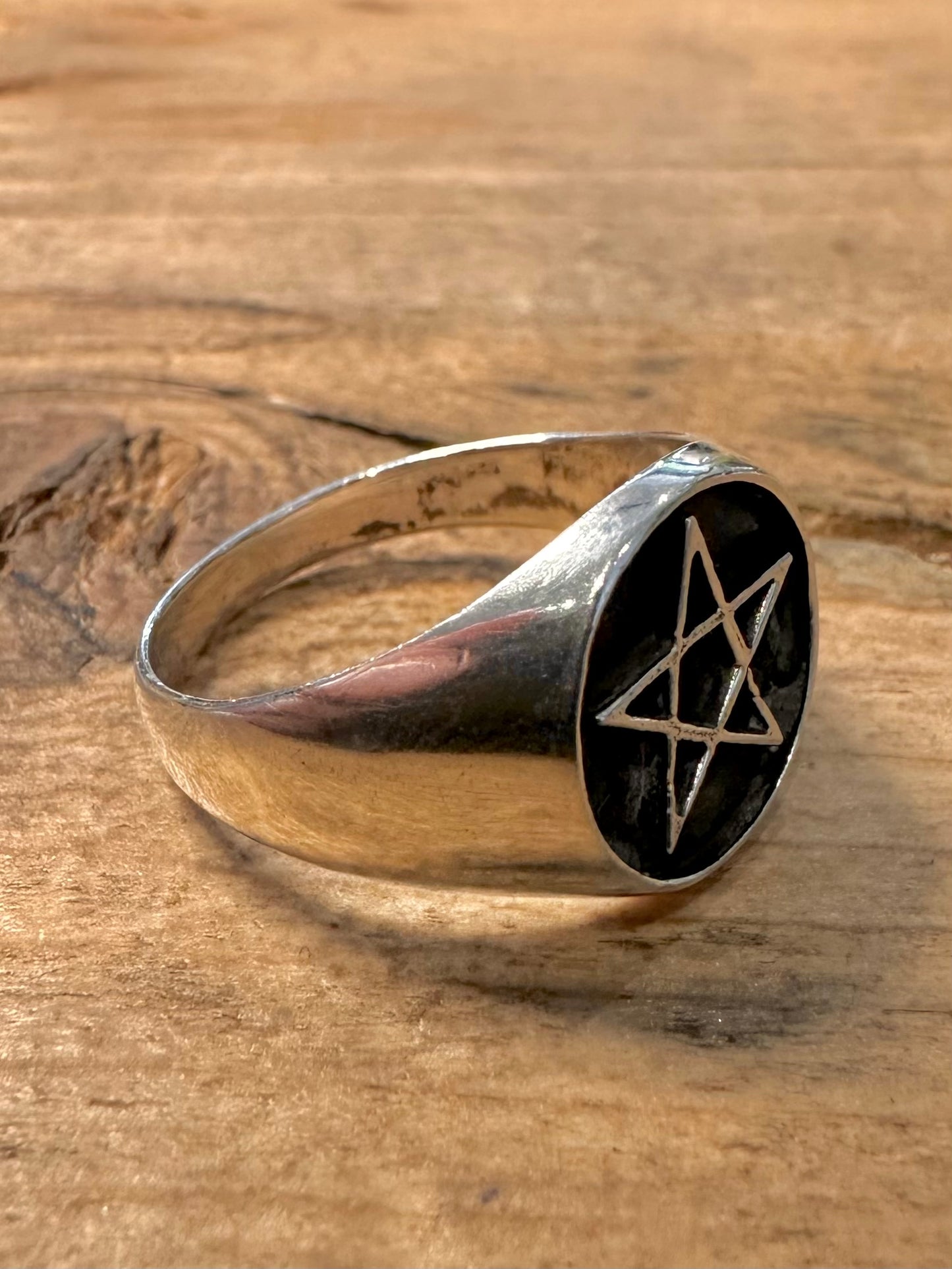 Vintage Pentagram Signet 925 Silver Size R Ring