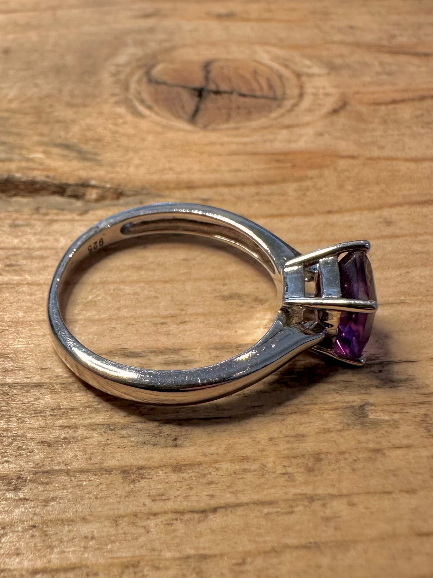 Modern Amethyst Square 925 Silver Size N1/2 Ring