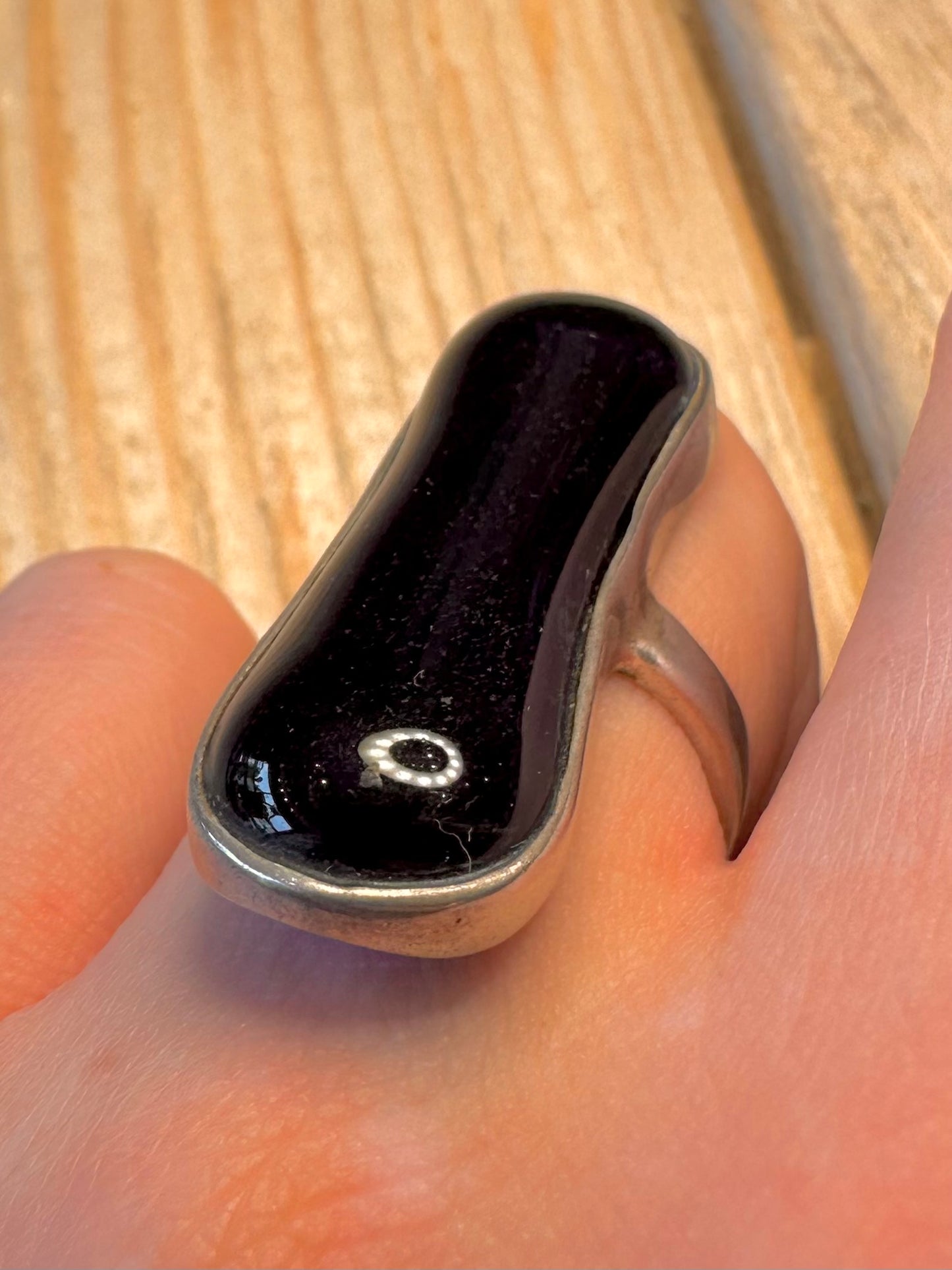 Abstract Long Dark Blue 925 Sterling Silver Size Q Ring
