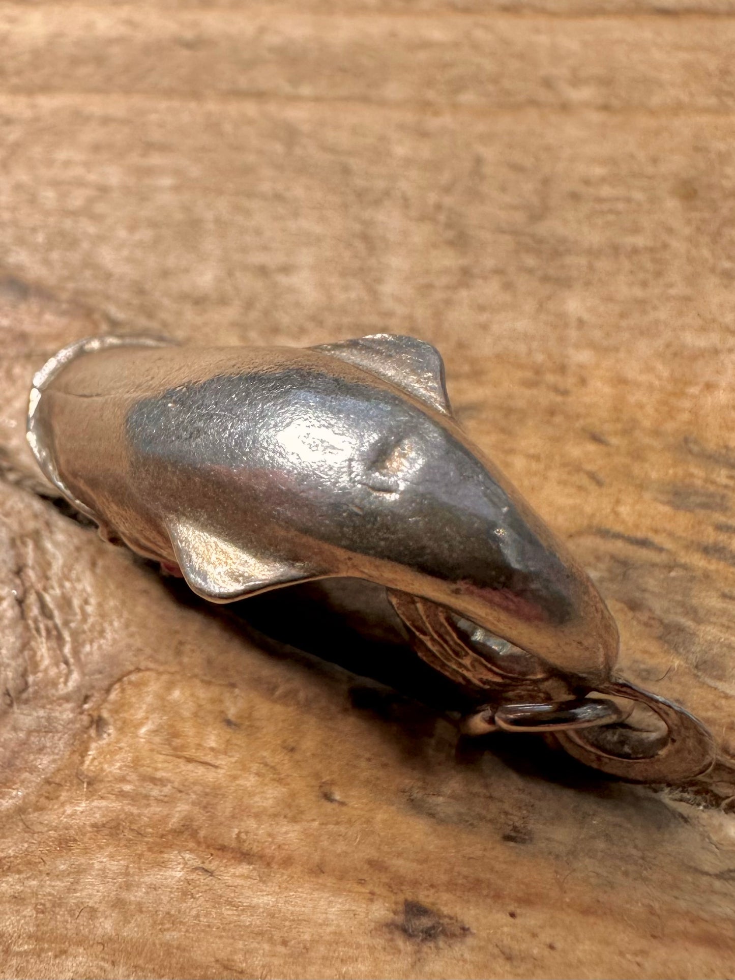 Vintage Red Eye Stone Fish 925 Silver Charm Pendant