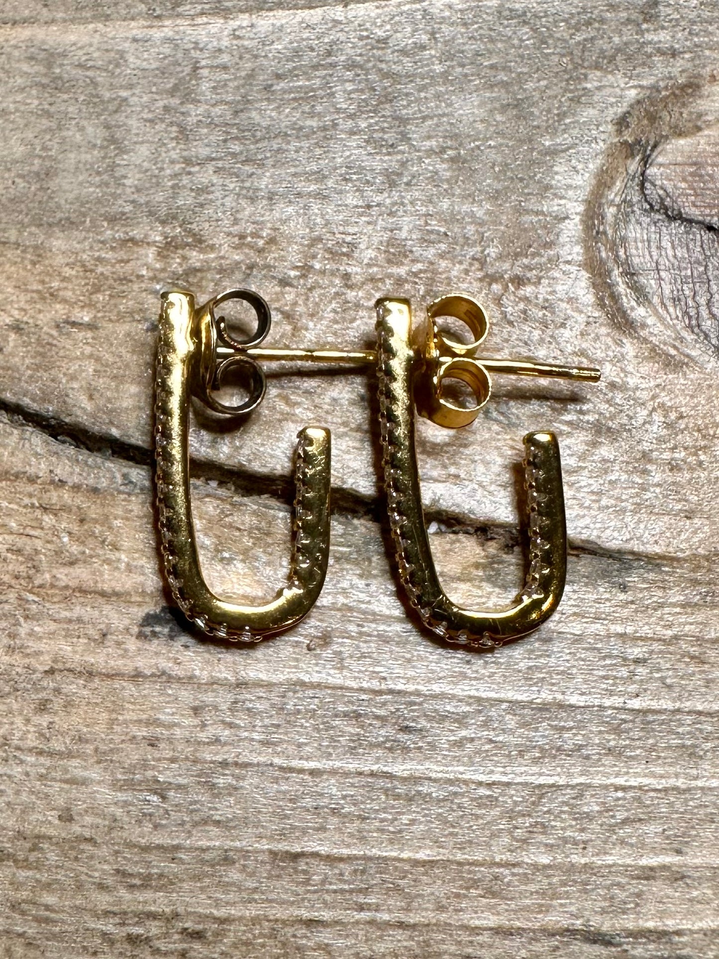 Modern CZ Gold on 925 Silver Half Hoop Earrings