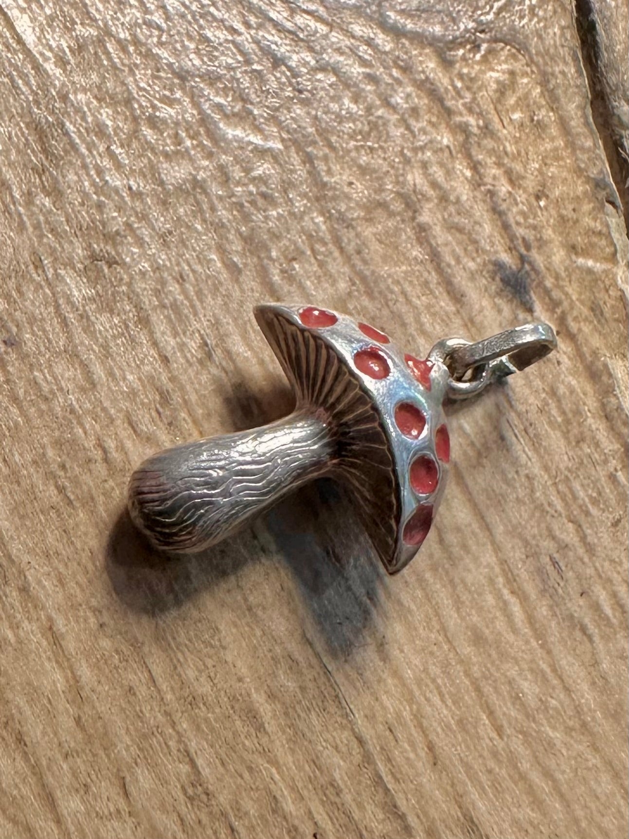 Vintage Mushroom Red Enamel 925 Silver Pendant