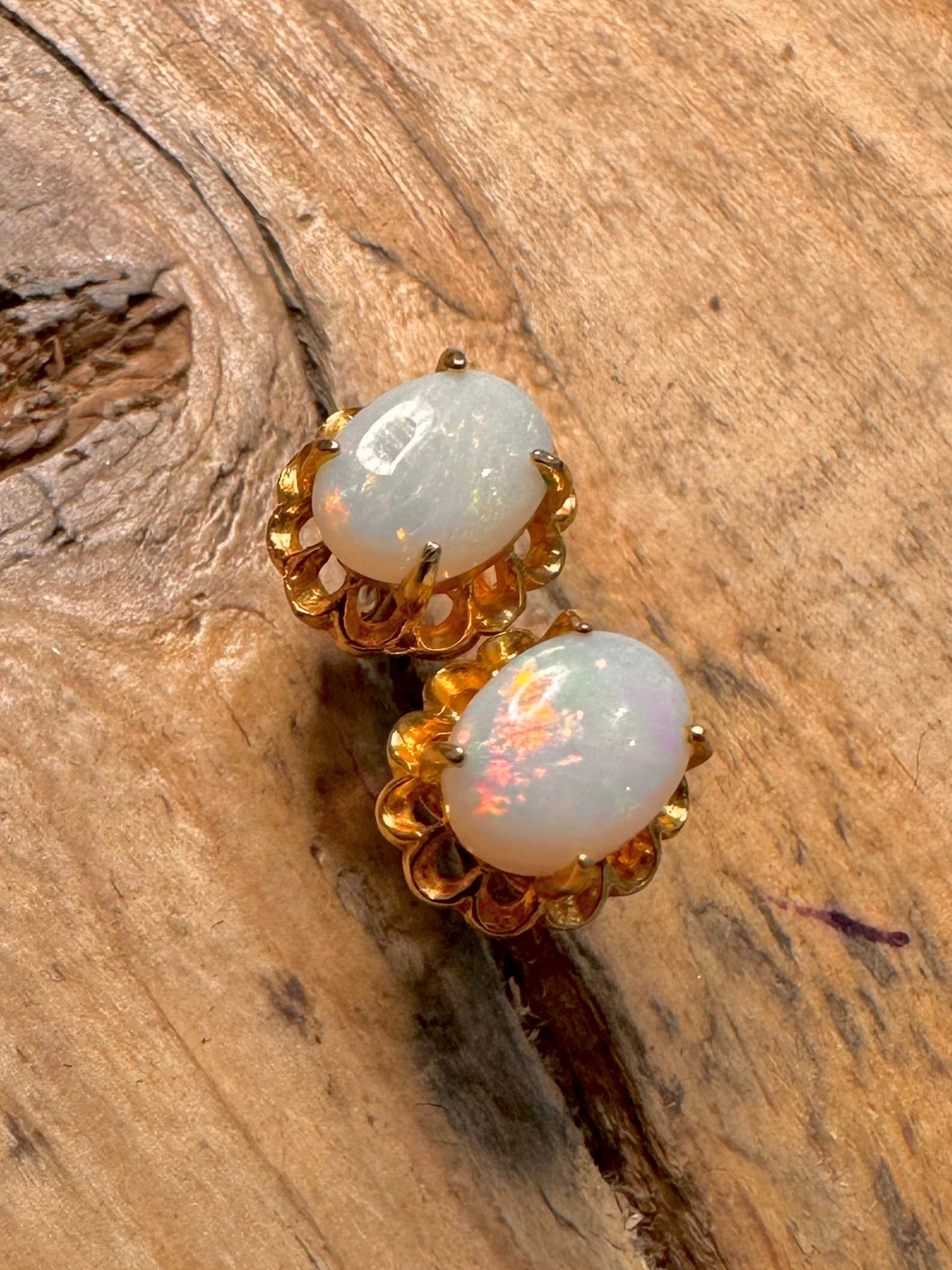 Vintage Opal Gold on 925 Silver Stud Earrings