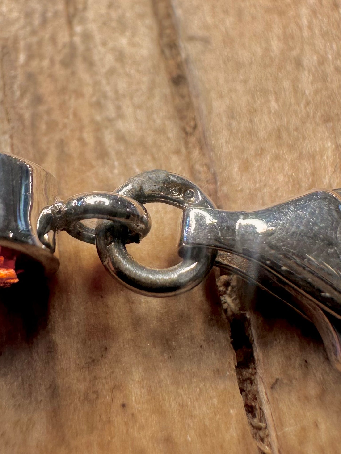Modernist Red Stone Tennis 925 Sterling Silver 7.2 inch Bracelet