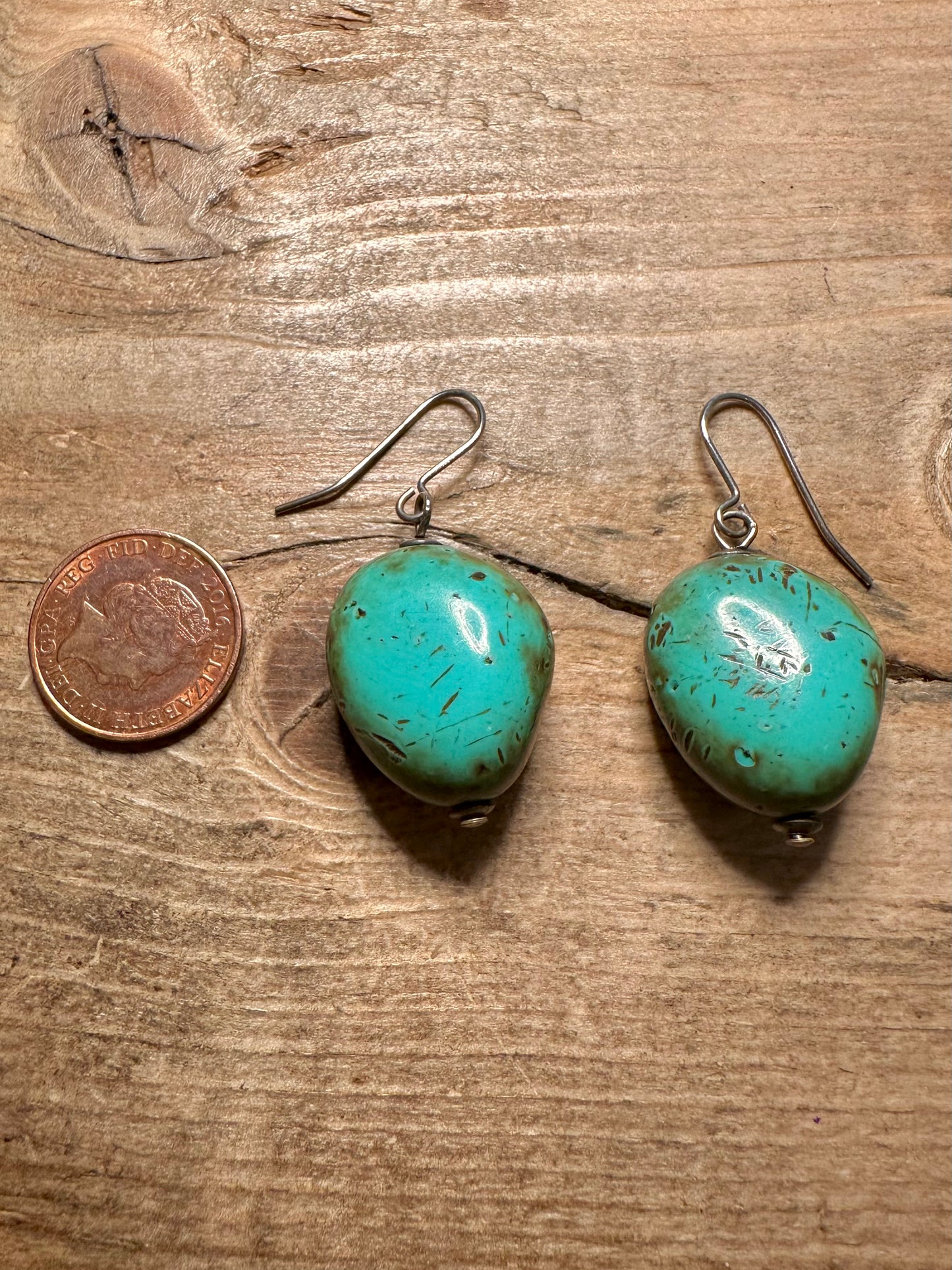 Vintage Polished Turquoise 925 Silver Earrings