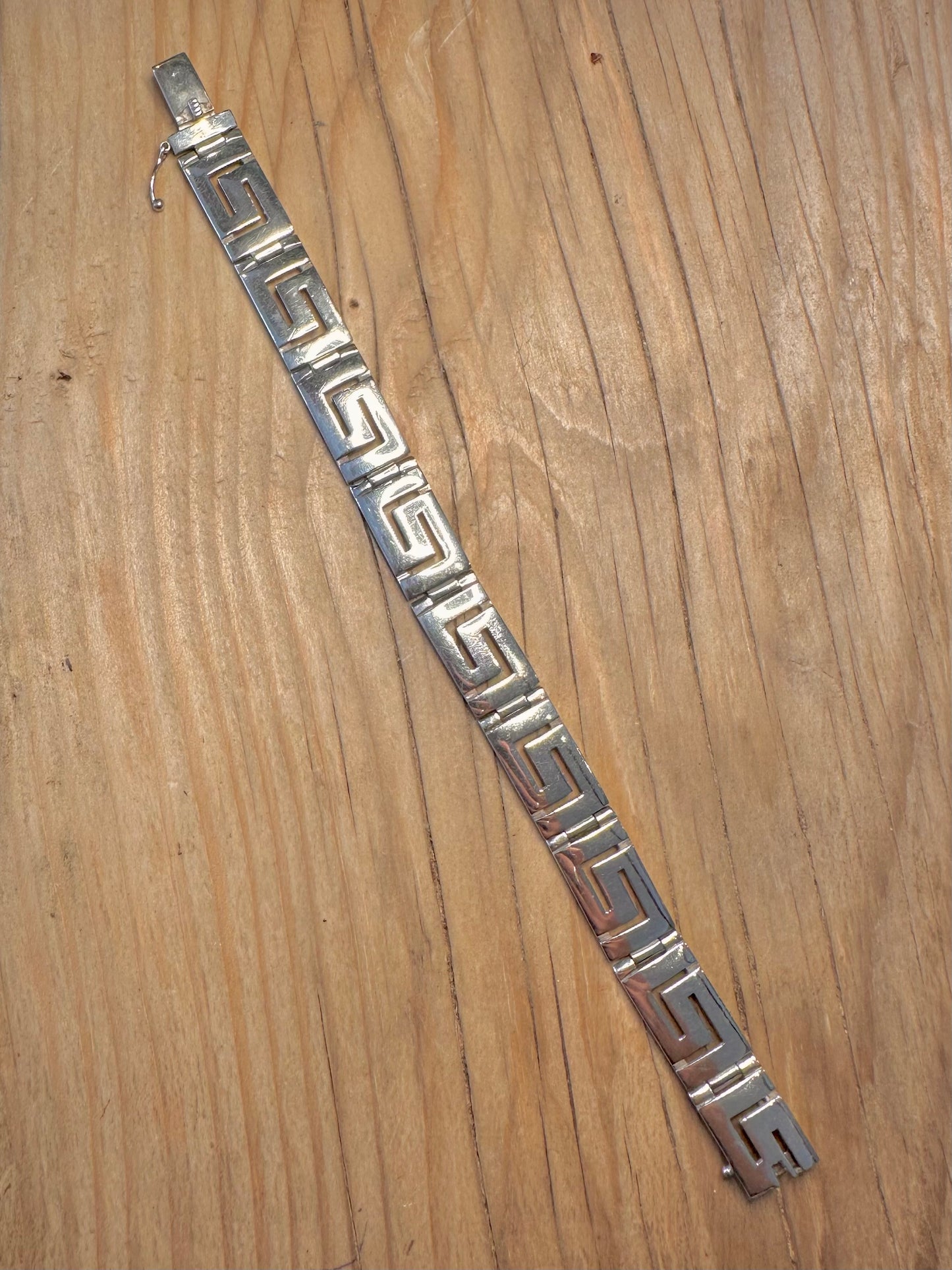 Vintage Large Greek Key 925 Sterling Silver 7.5 inch Bracelet