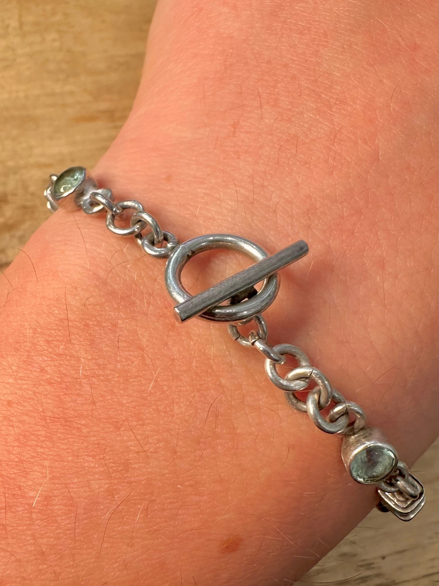 Vintage Blue Topaz Stone Bar Link 925 Silver 7.5 inch Bracelet