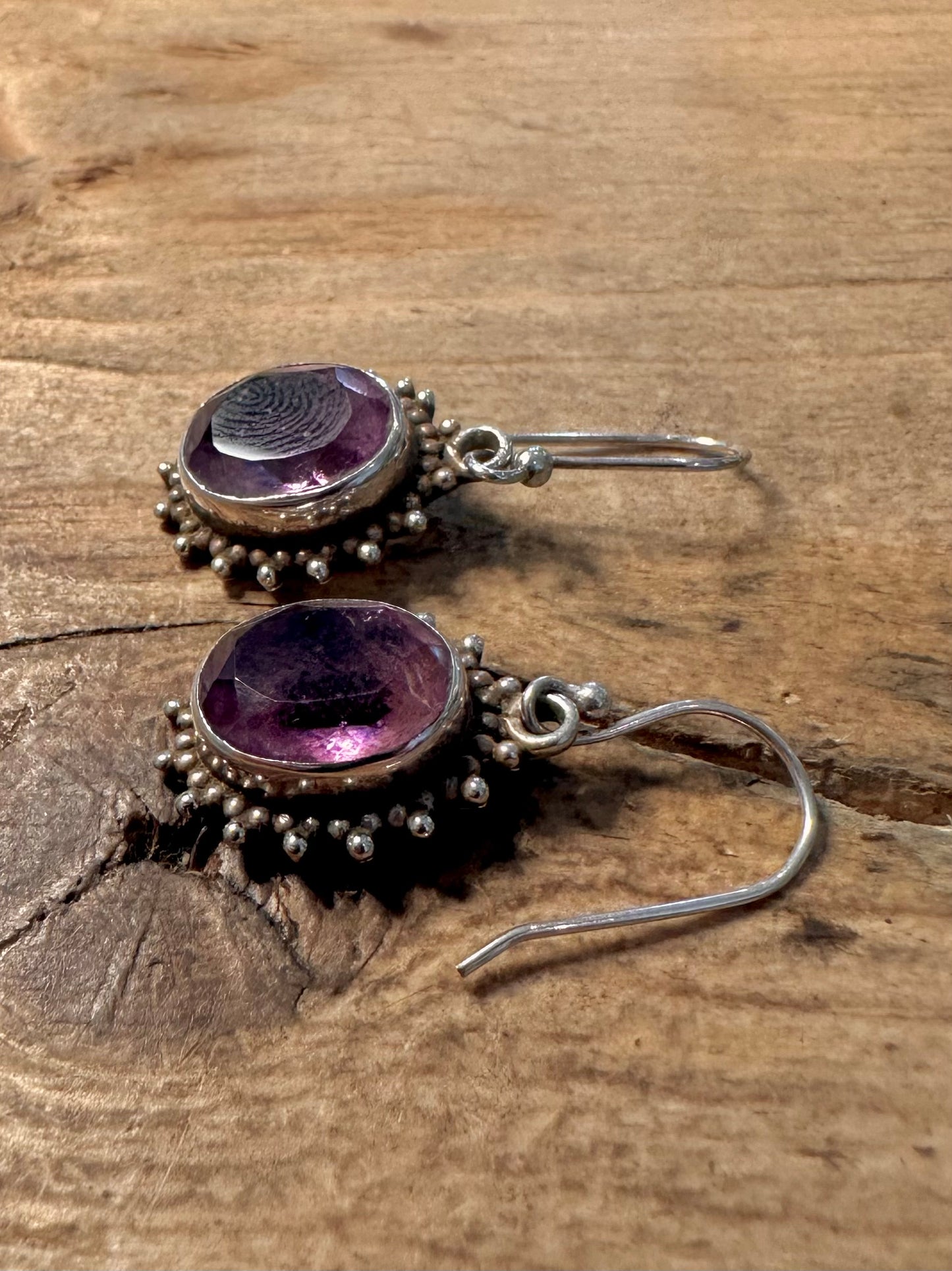 Vintage Amethyst Boho 925 Silver Earrings