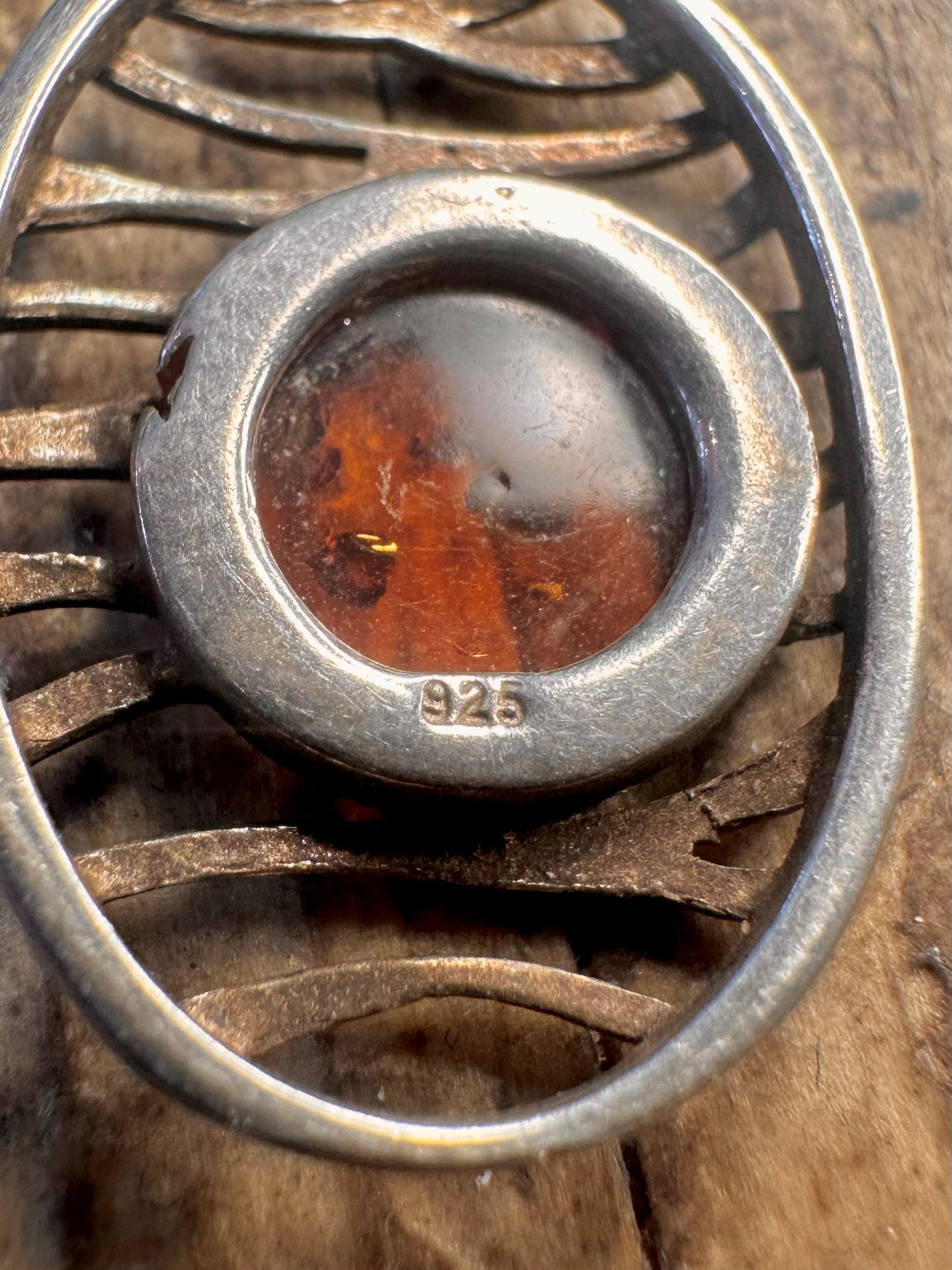Abstract Amber Oval 925 Sterling Silver Pendant