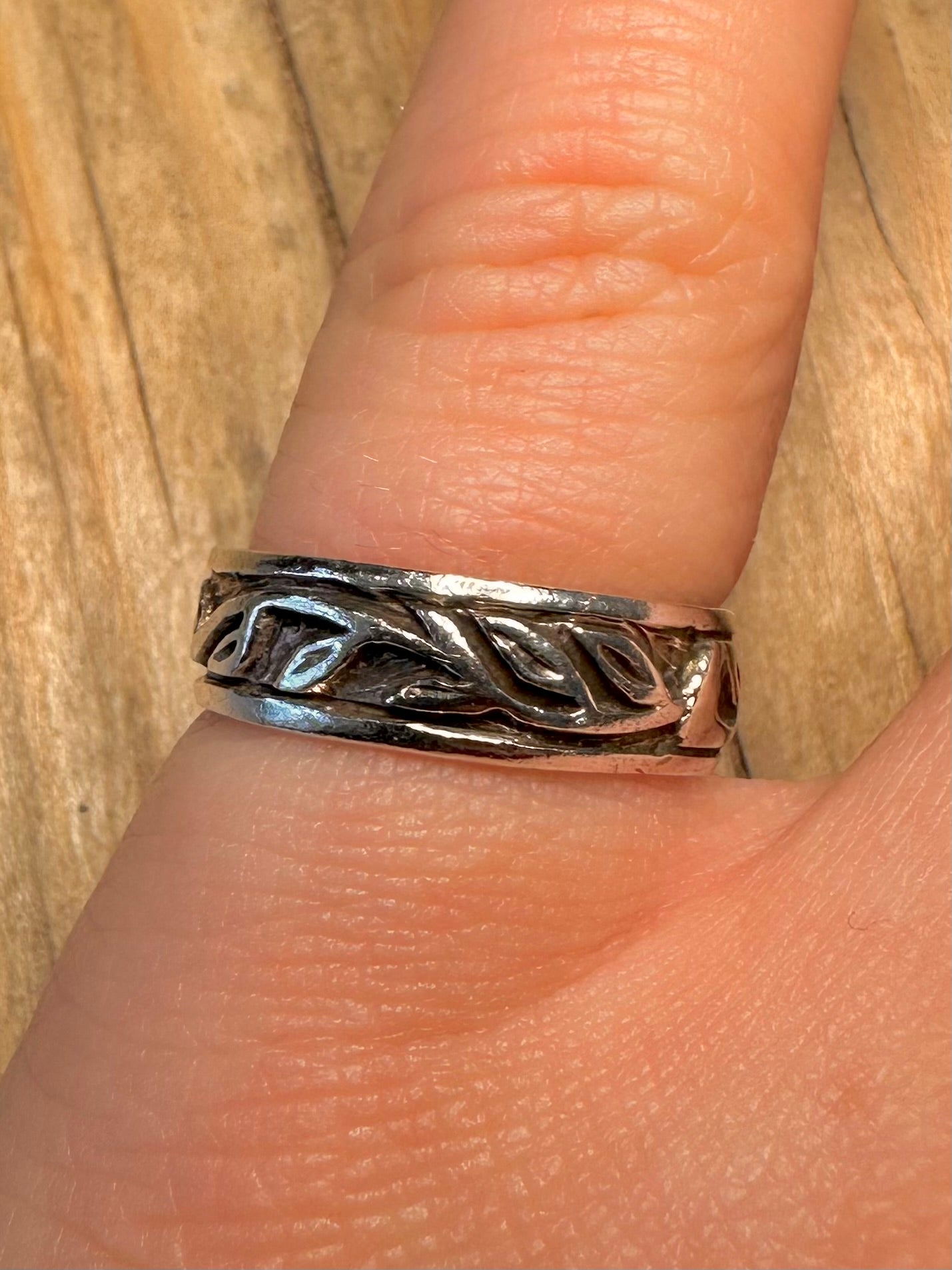 Vintage Leaf Band 925 Sterling Silver Size M1/2 Ring