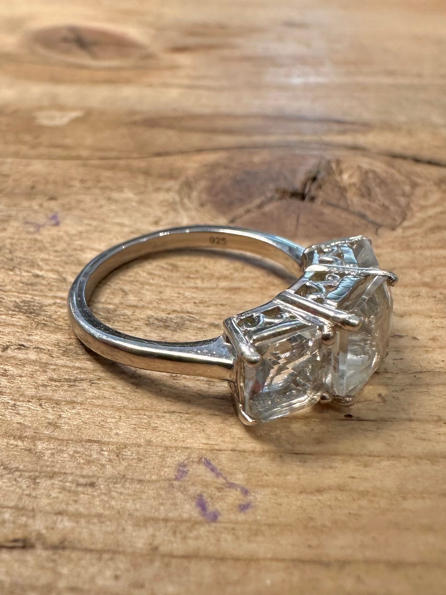 Vintage Square CZ Trilogy 925 Silver Size M1/2 Ring