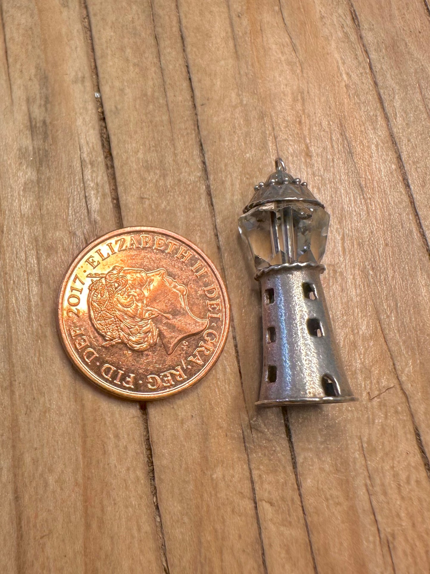 Vintage Lighthouse Crystal 925 Sterling Silver Charm Pendant