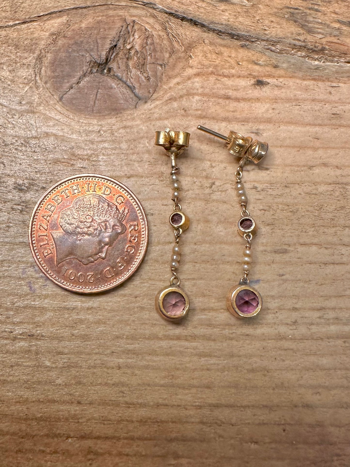 Vintage 9ct Gold Amethyst and Pearl Earrings