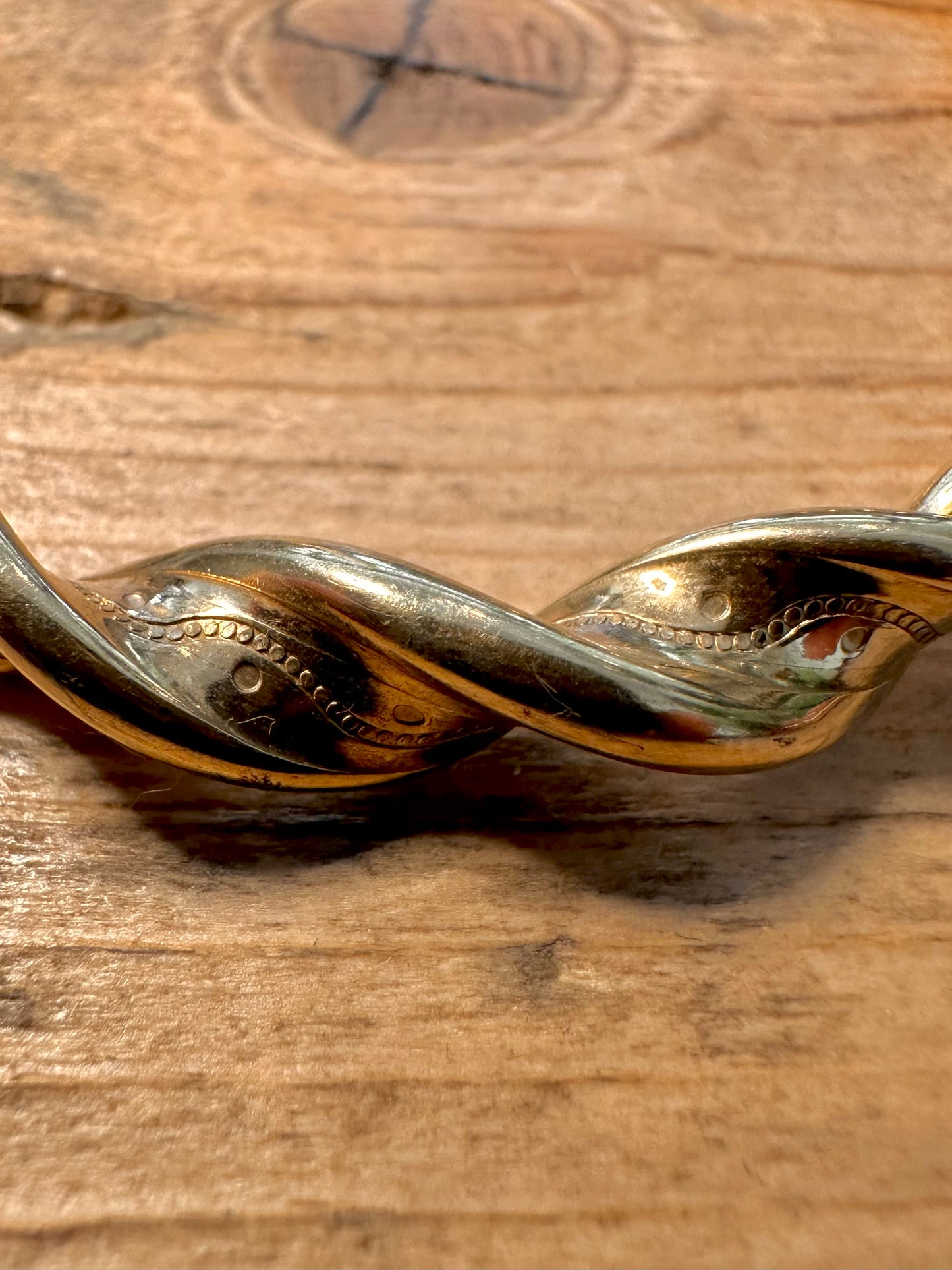 Vintage Chunky Textured Twisted Gold on 925 Silver Hoop Earrings