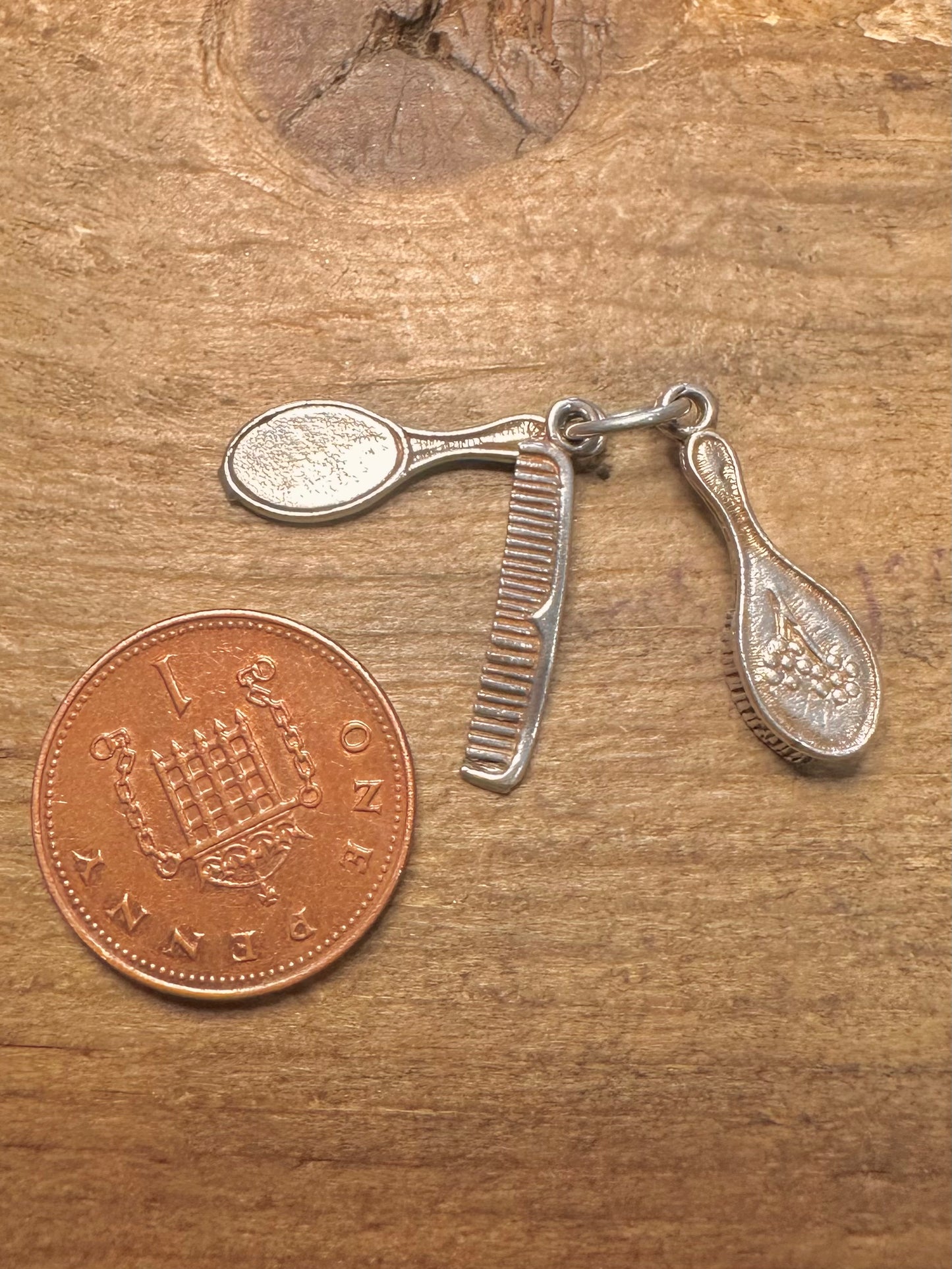 Vintage Hair Brush Comb and Mirror 925 Silver Charm Pendant