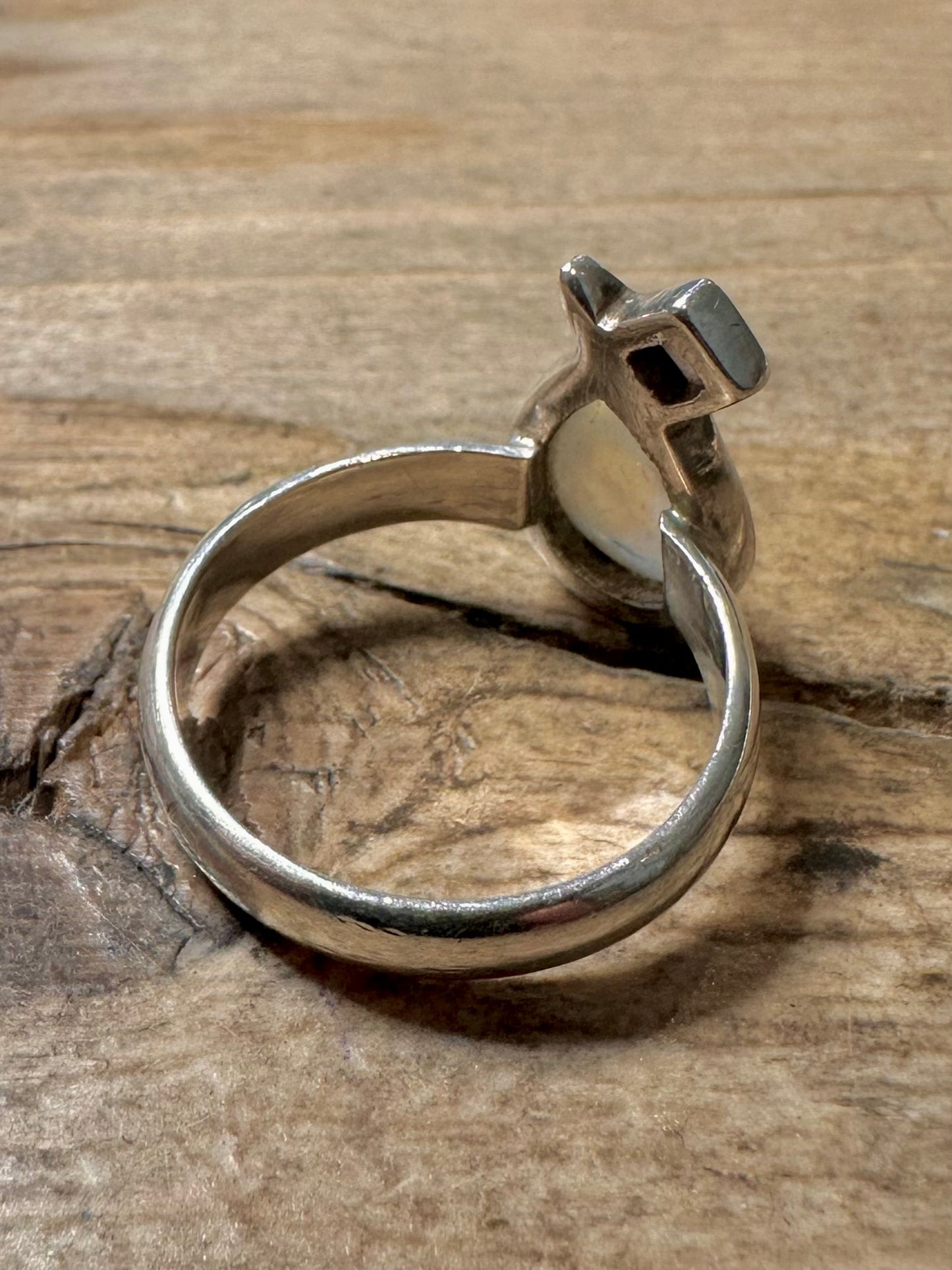 Modernist Moonstone and Amethyst 925 Silver Size Q1/2 Ring
