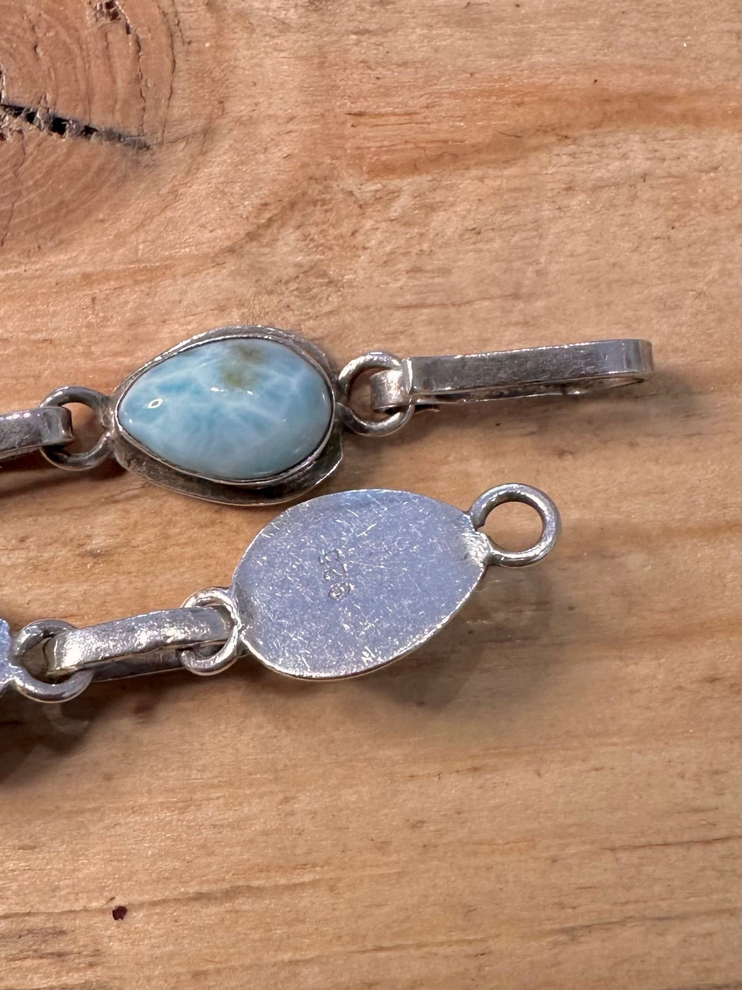 Vintage Larimar Oval 925 Silver 7.1 inch Bracelet